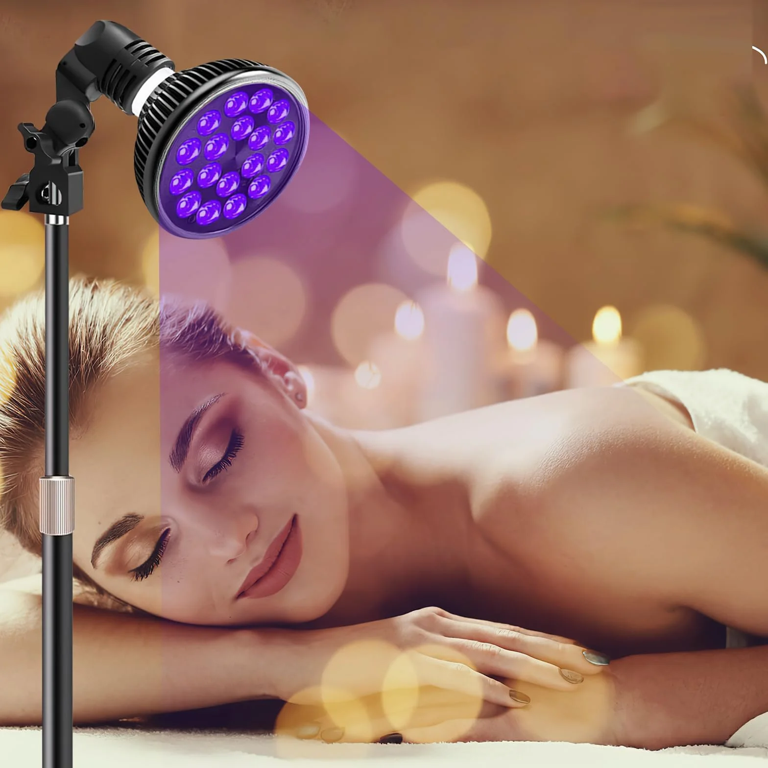 Lámpara De Bronceado Giratoria 54W E27 180° 18 Leds UV 9.8-16.5 Pulgadas Con Máscara De Ojos