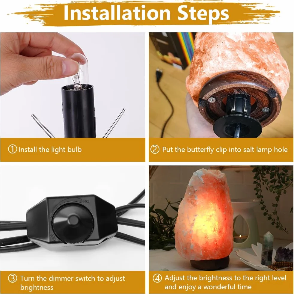 Cable para lámpara de sal con enchufe europeo e interruptor, 2 Piezas, E14, 1,5 m, 15W, 220-240V, Negro
