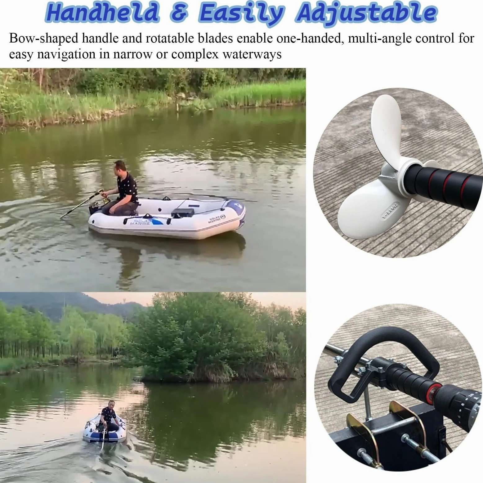 Motor Fueraborda Motor de Arrastre para Canoa/Velero/Kayak, Hélice Accionada Por Taladro Dirigible Subacuático, Remo de Motor de Barco de Emergencia con Soporte(Length 1m/3.3ft)