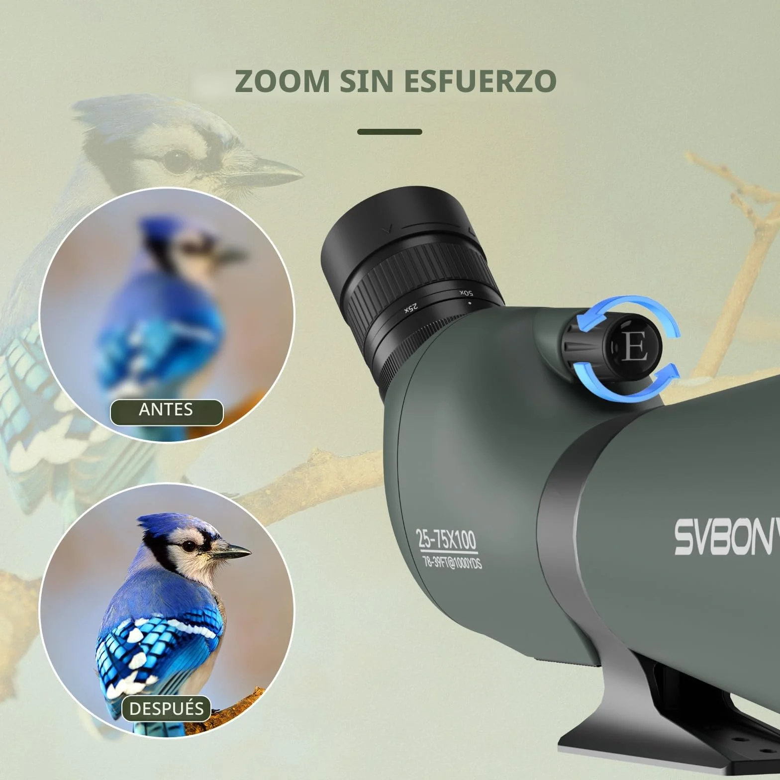 Svbony SV28 25-75x100mm Telescopio Terrestre con Trípode, Gran Campo de Visión Imágenes Claras y Brillantes, HD Bak4 FMC Telescopio Terrestre con Adaptador, para Tiro al Blanco, Observación de Aves