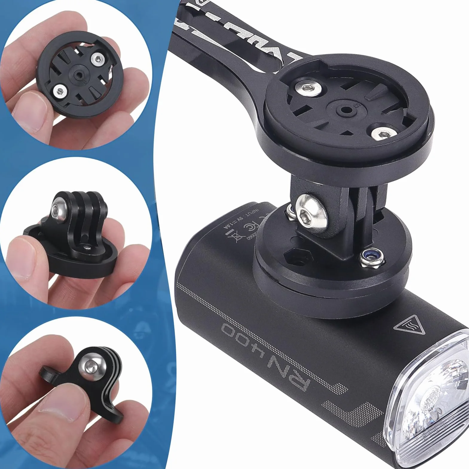 Soporte de Bicicleta para Garmin & Gopro, 2 Juegos Universal Combo Adaptador, Compatible con Computadora de Bicicleta Garmin Edge, Espaciado 20-22mm, Base Fija para Luz y Cámara, Color Negro