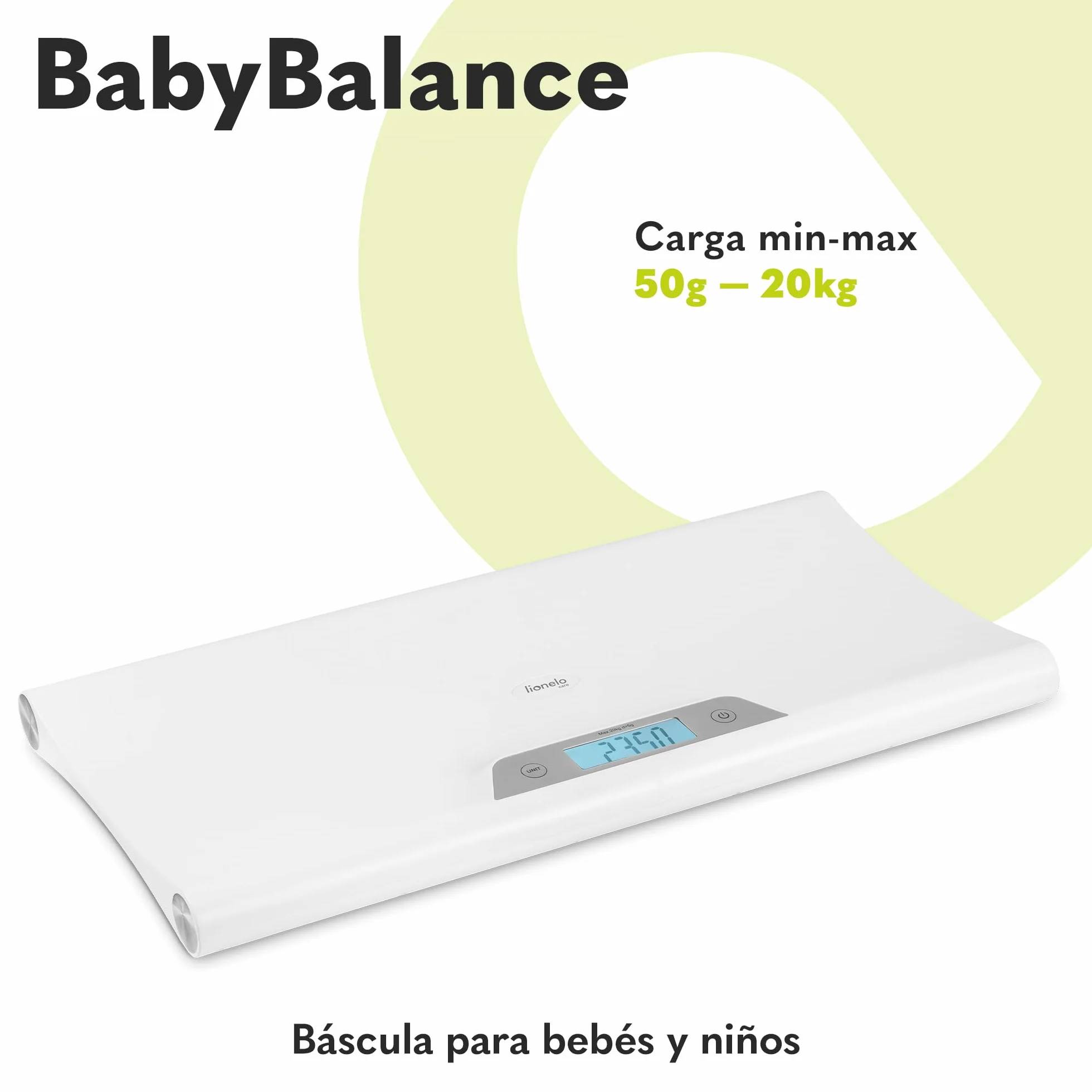 LIONELO BABYBALANCE Báscula electrónica para bebés hasta 20 kg, pantalla grande, pesaje preciso en 5 g