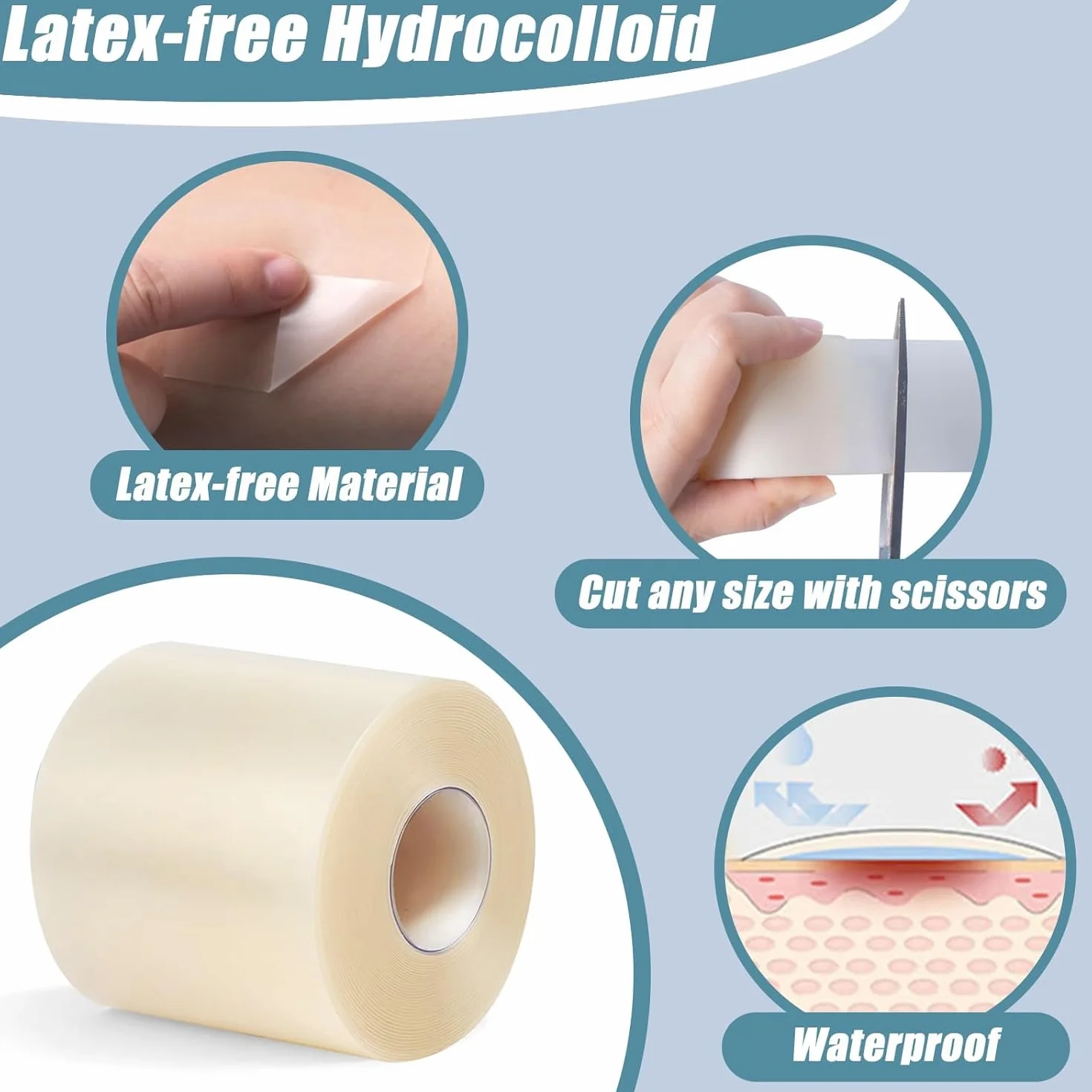Rayyl Vendaje Hidrocoloide 5 cm x 1,5 m, Apósito Flexible Impermeable para Rozaduras