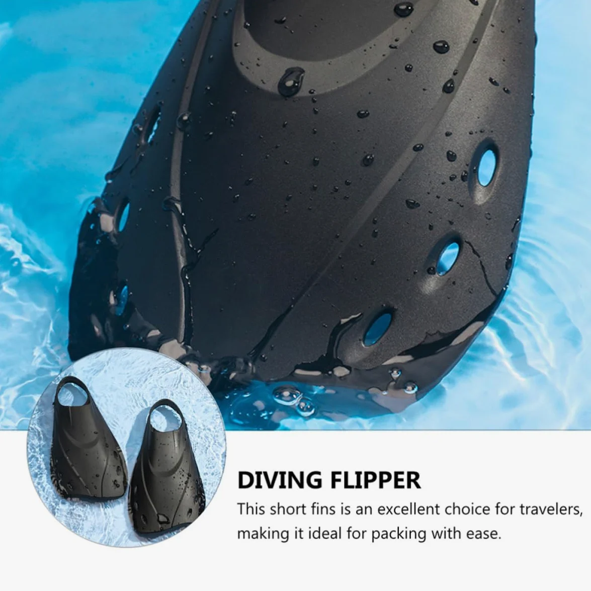 Aletas Cortas Ajustables de Natación para Buceo, Negro L | Material Flexible, Diseño Ligero, Uso en Mar y Piscina, para Adultos Hombres y Mujeres
