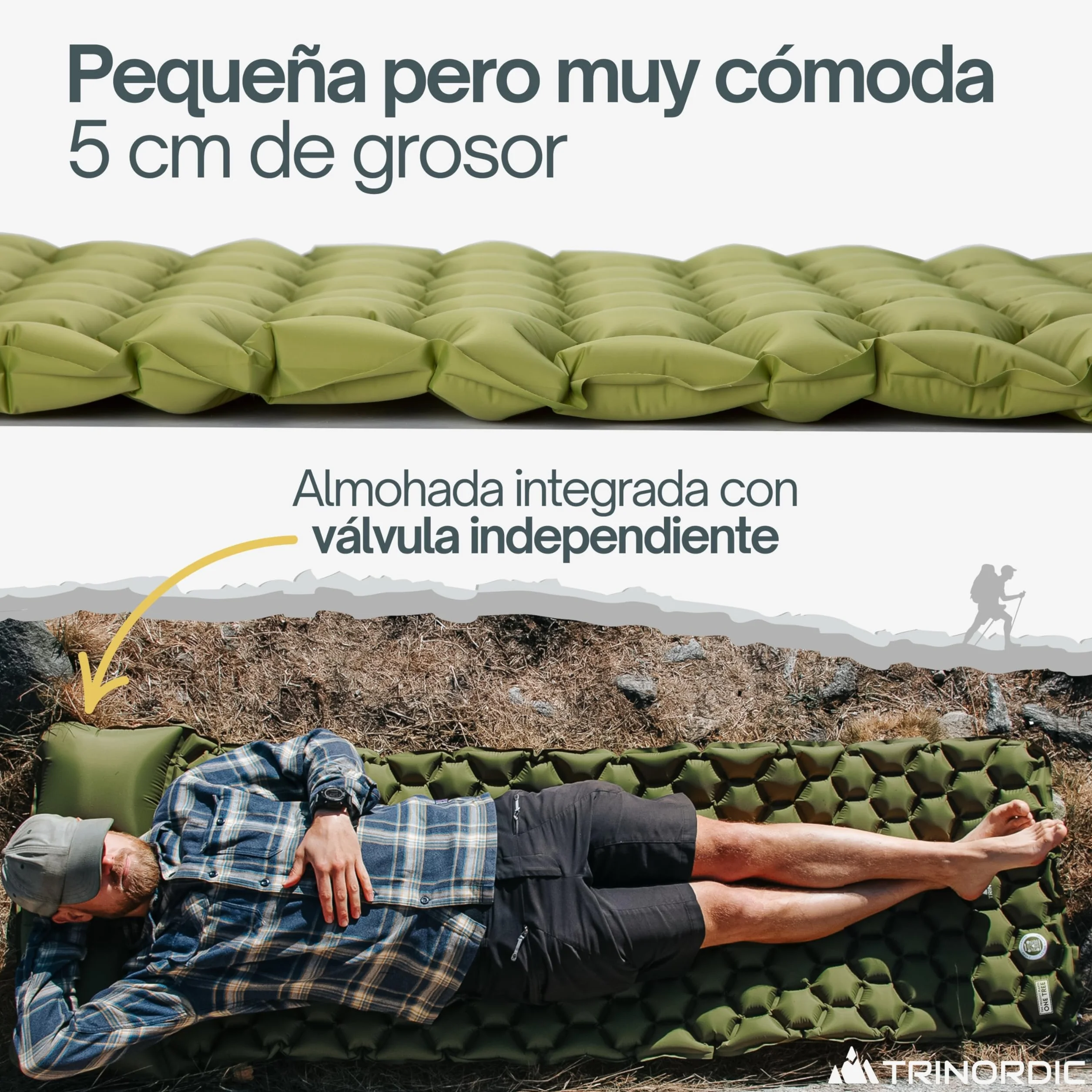TRINORDIC Colchoneta de camping ultraligera inflable cama individual portátil