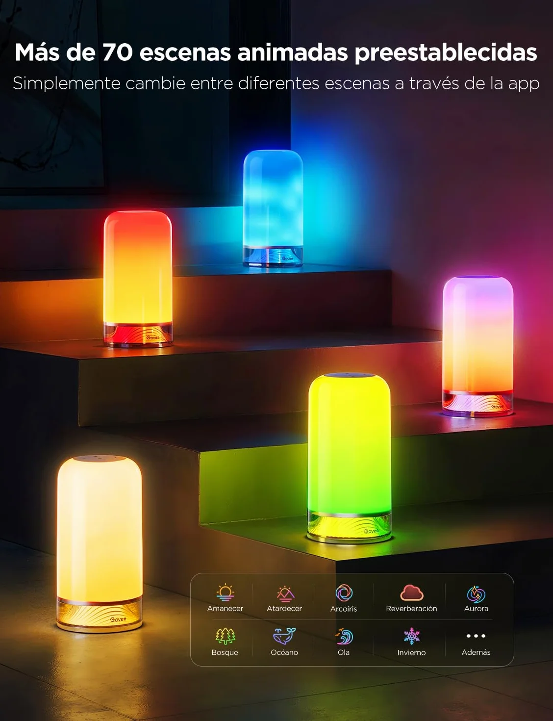 Govee Lamparas de Mesita de Noche Tactiles RGBICWW LED Regulable, 70+ Modos de Escena, 2700-6500K, Compatible con Alexa, Funciona con Matter