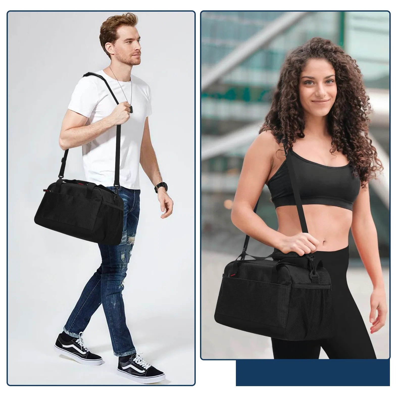 Bolsa de gimnasio pequeña con bolsillo húmedo, Negro -, 35,56 cm, Gimnasio