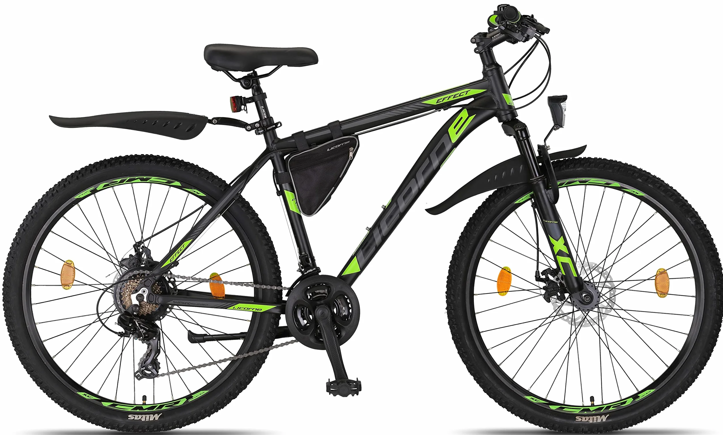 Licorne Bike Bicicleta de montaña prémium para niños, niñas, Hombres y Mujeres, Cambio de 21 velocidades, para Hombre, Effect, Niñas, Negro/Lima (2 Frenos de Disco) 26"
