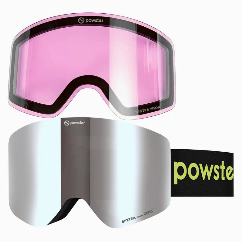 Powster Gafas de esquí en polvo, gafas de snowboard OTG, lentes intercambiables magnéticas, sin marco, protección UV, antiniebla, patinaje móvil