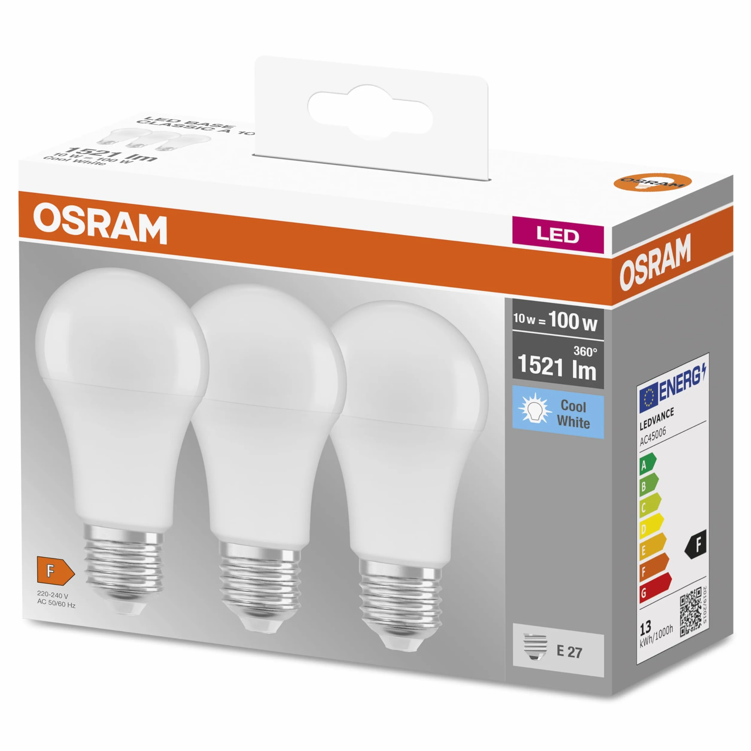 Osram Lámpara LED Classic A E27 100W Reemplazo Blanco Frío 4000K Mate Paquete 3