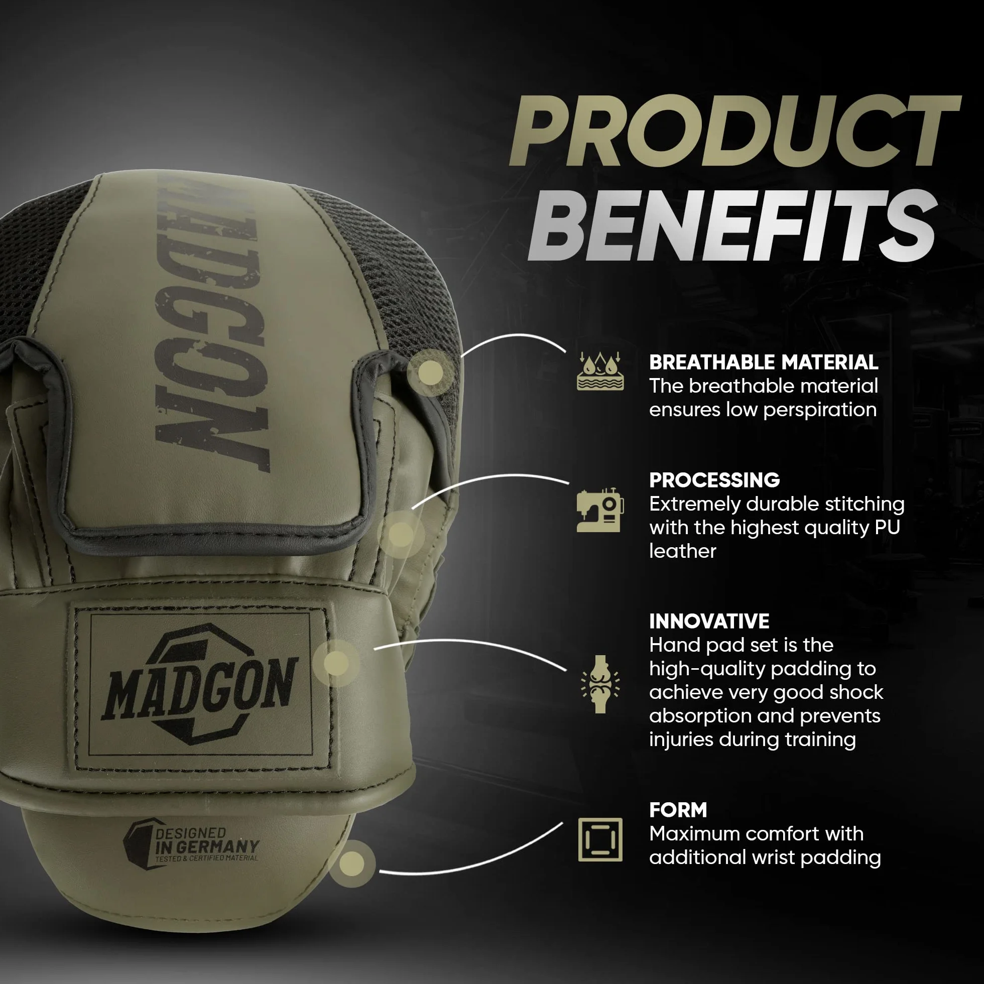 MADGON Guantes de Boxeo con Acolchado para Absorción de Impactos – 1 Par con Bolsa Incluida