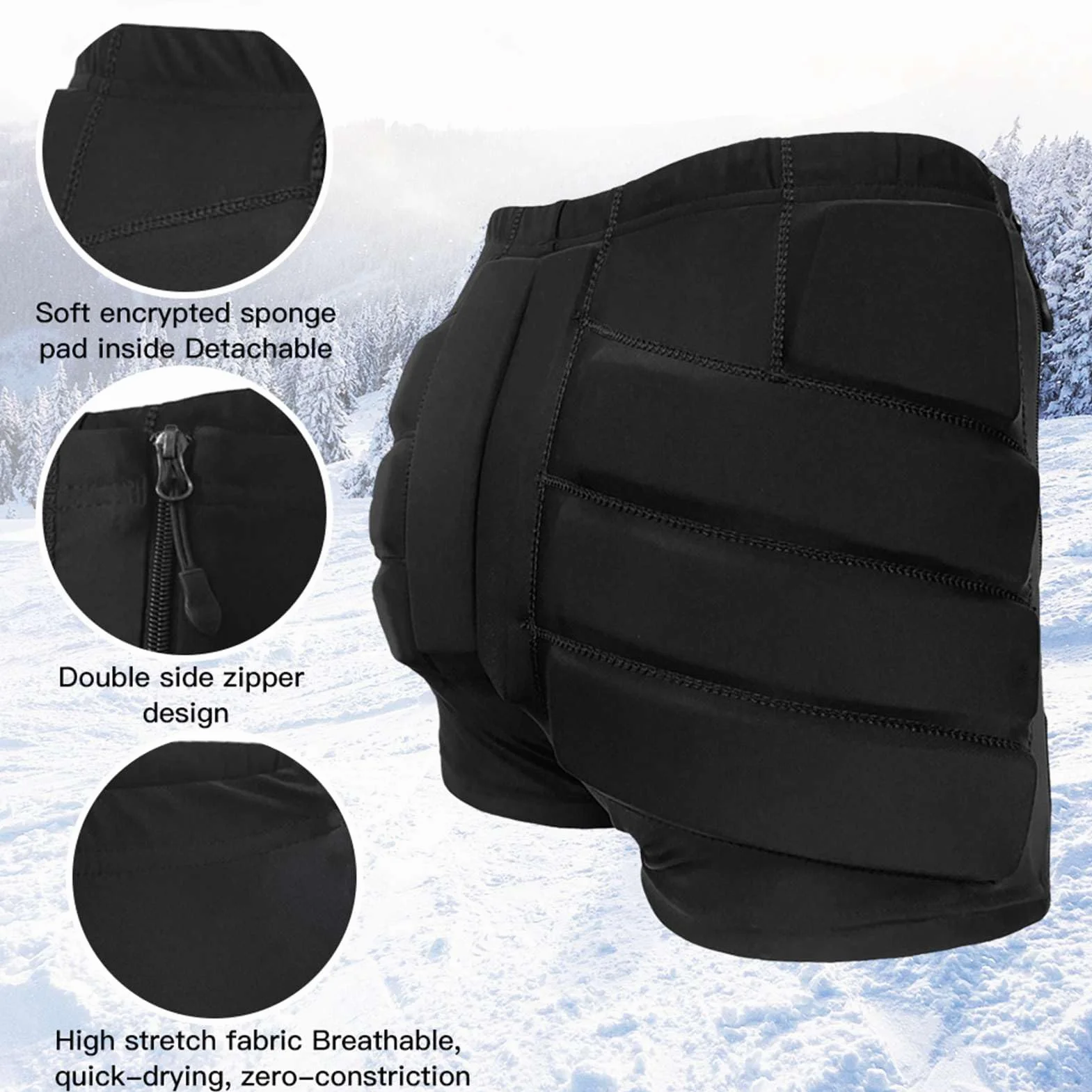 Padres de protección de Cadera para niños Pantalones Cortos y Nalgas de Seguridad para Patinaje de Hielo Tela Estirable Transpirable, Cremallera fácil, Relleno de Espuma