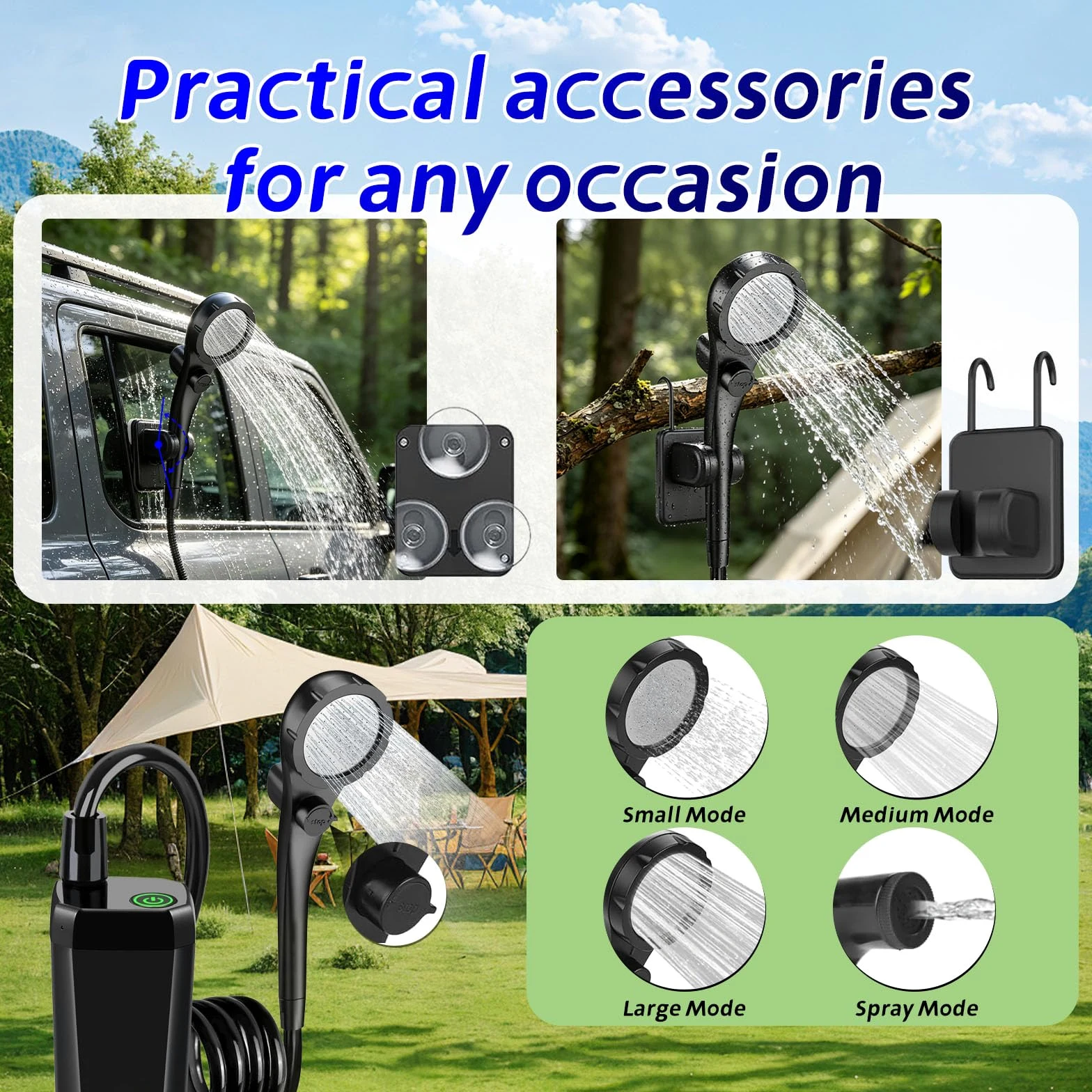 Ducha Portatil Camping con Pantalla LED – Bomba de Ducha Exterior IPX7 Impermeable para Jardín, Playa, Coche y Mascotas