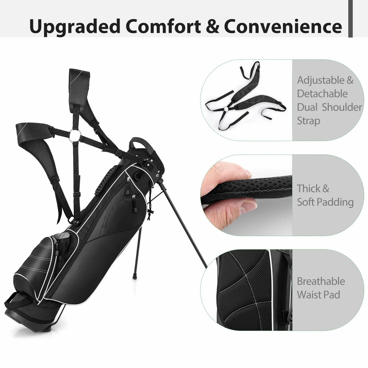 LIFEZEAL Bolsa con trípode de Golf, Bolsa de pie portátil con 4 divisores, Correas de Hombro Ajustables, Bolsa de Palos de Golf Ligera para Hombres y Mujeres