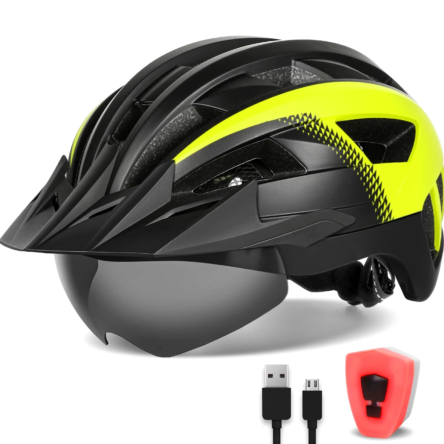 Casco Bicicleta para Ciclismo de Montaña Casco MTB Adulto con Visera y Gafas Desmontables Casco Ciclismo para Hombre Mujer de Tamaño 57-62cm