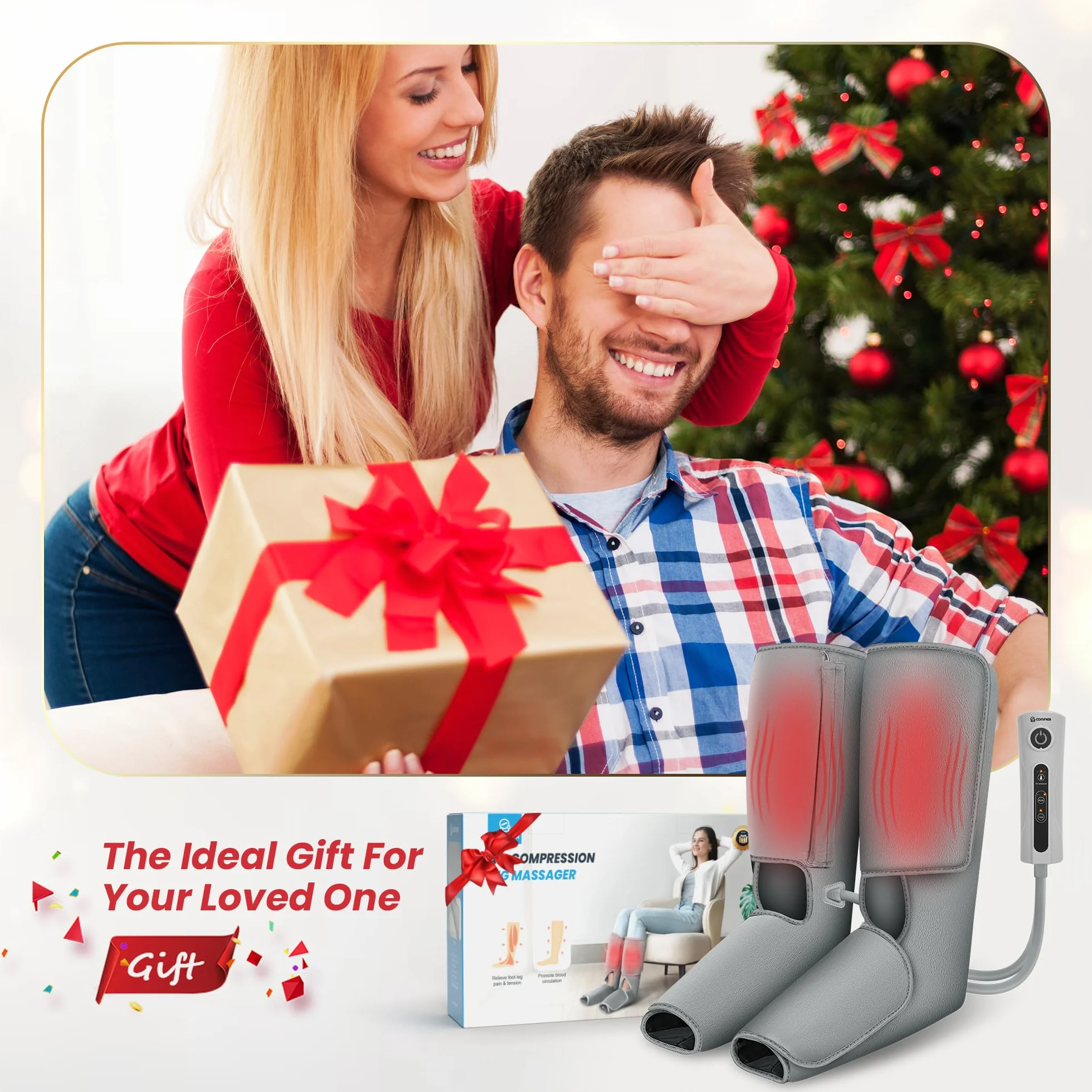 COMFIER Masajeador de Piernas con Compresión y Calor, Botas de Masaje para Pantorrillas y Pies, 3 Intensidades, Regalo