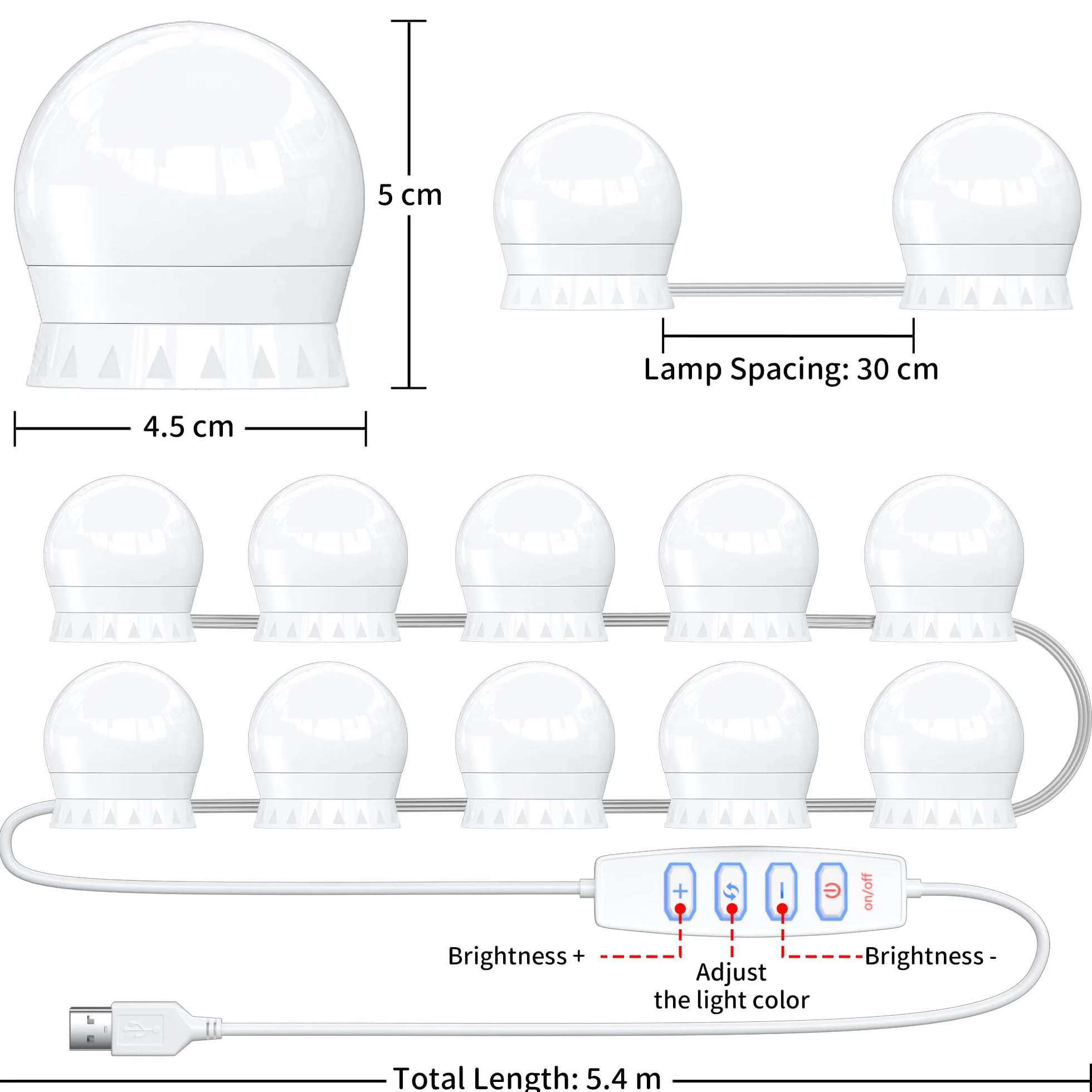 daphomeu LED Espejo Luz 3 Colores, Regulable, Lámpara de Tocador, Espejo Cosmético de Baño