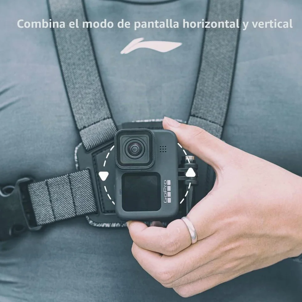 Soporte de Correa de Pecho Ajustable Compatible con GoPro Hero 13/12/11/10/9/8/7/6/5 Negro, dji Osmo Action 5 Pro/4/3/2, Insta 360 One R y la mayoría de cámaras de acción