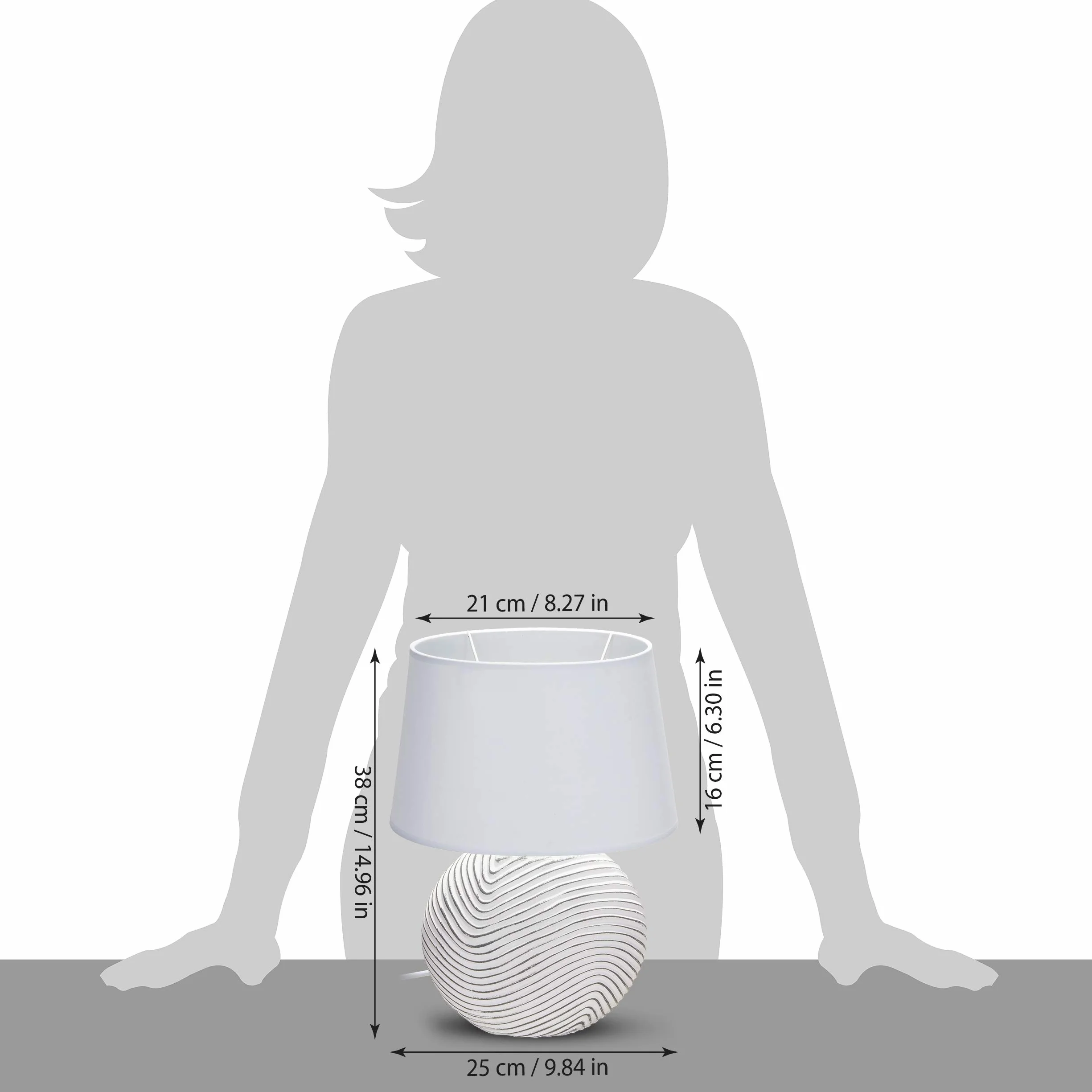 BRUBAKER Juego de 2 lámparas de mesa 38 cm blanco gris cerámica mate