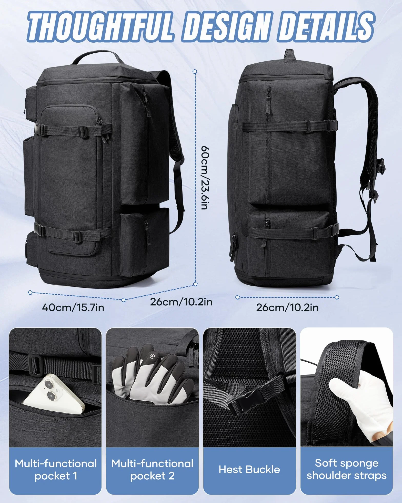 Mochila de esquí al vacío, mochila de snowboard ligera repelente al agua, con un sistema de compresión al vacío, mochila de hidratación para esquí