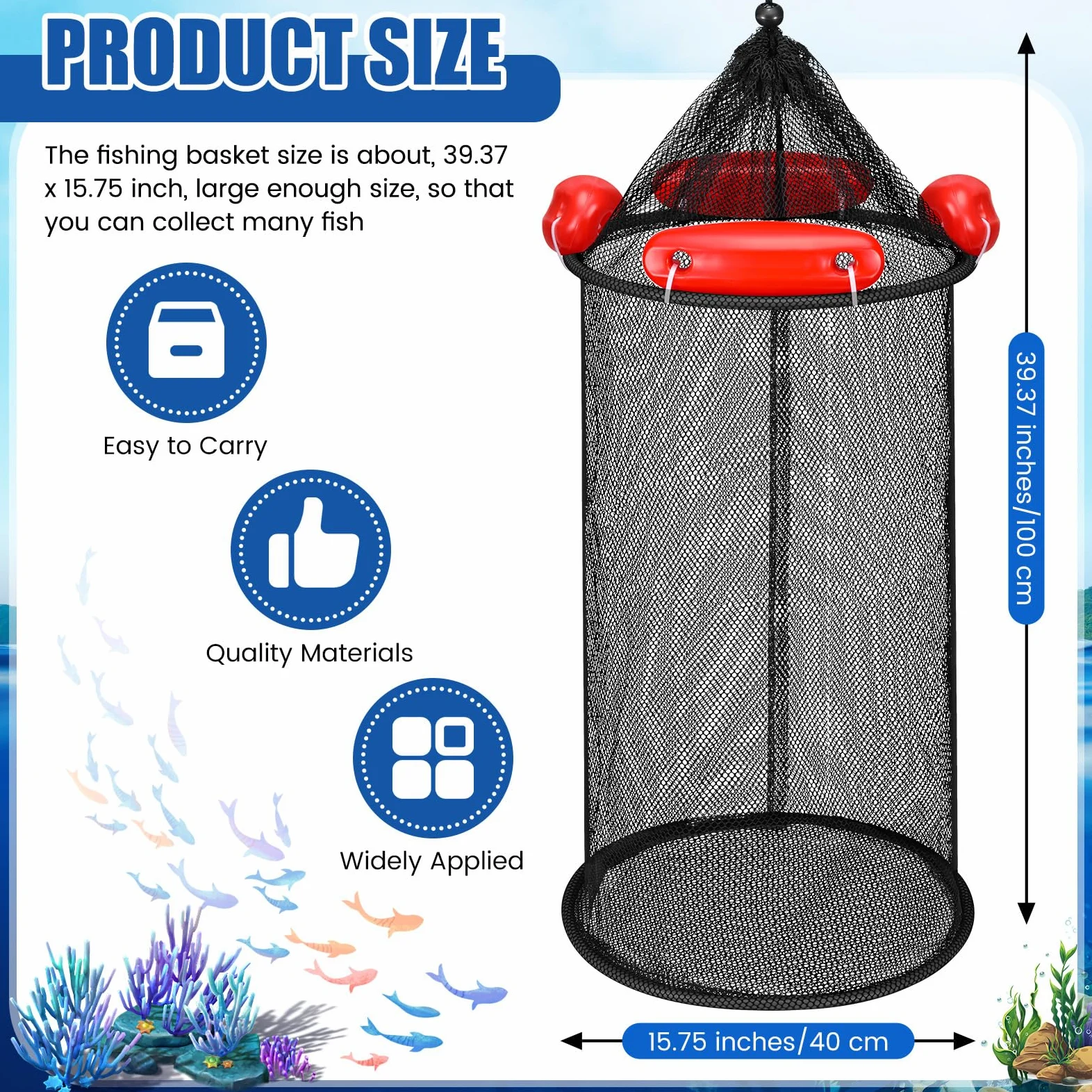 Cesta de pesca flotante plegable grande para peces, cesta de pesca flotante, cubo de red para almacenamiento de cebo, jaula para mantener camarones de pececillos
