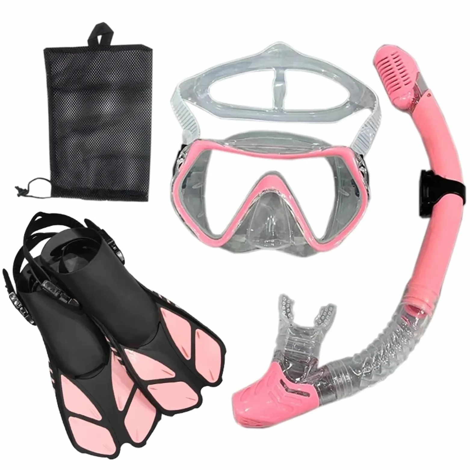 Máscara de Snorkel Máscara y Gafas de Buceo con Tubo de respiración, Conjunto de Tubo de natación para Adultos Unisex Kit de de Buceo(Pink Through,L/XL)