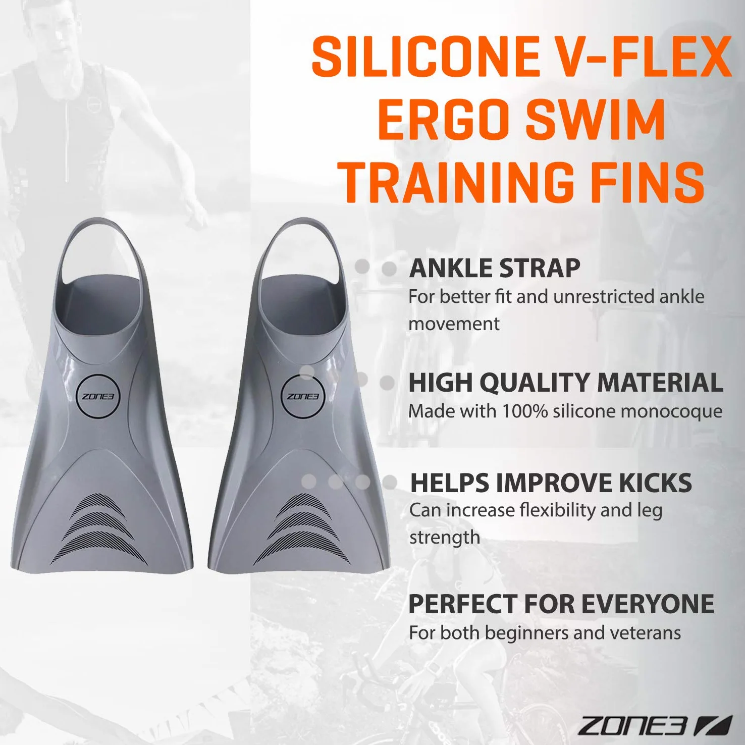 ZONE3 Aletas de Entrenamiento de natación Ergo de Silicona V-Flex
