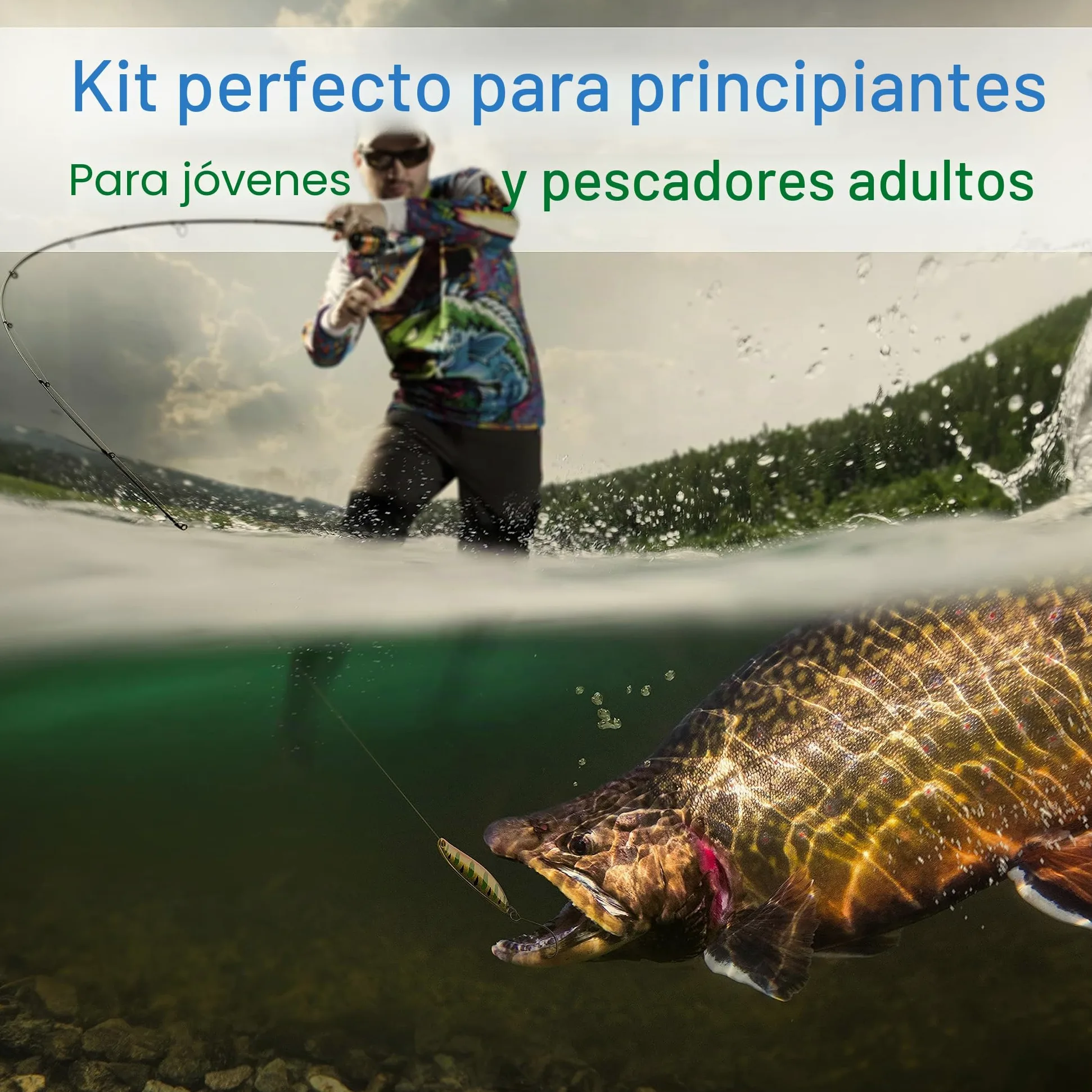 Combo de caña de Pescar con Mosca y Carrete, Incluye Funda de Transporte, Moscas y sedal, Equipo y Accesorios de la Serie Charter de Wakeman (Negro)