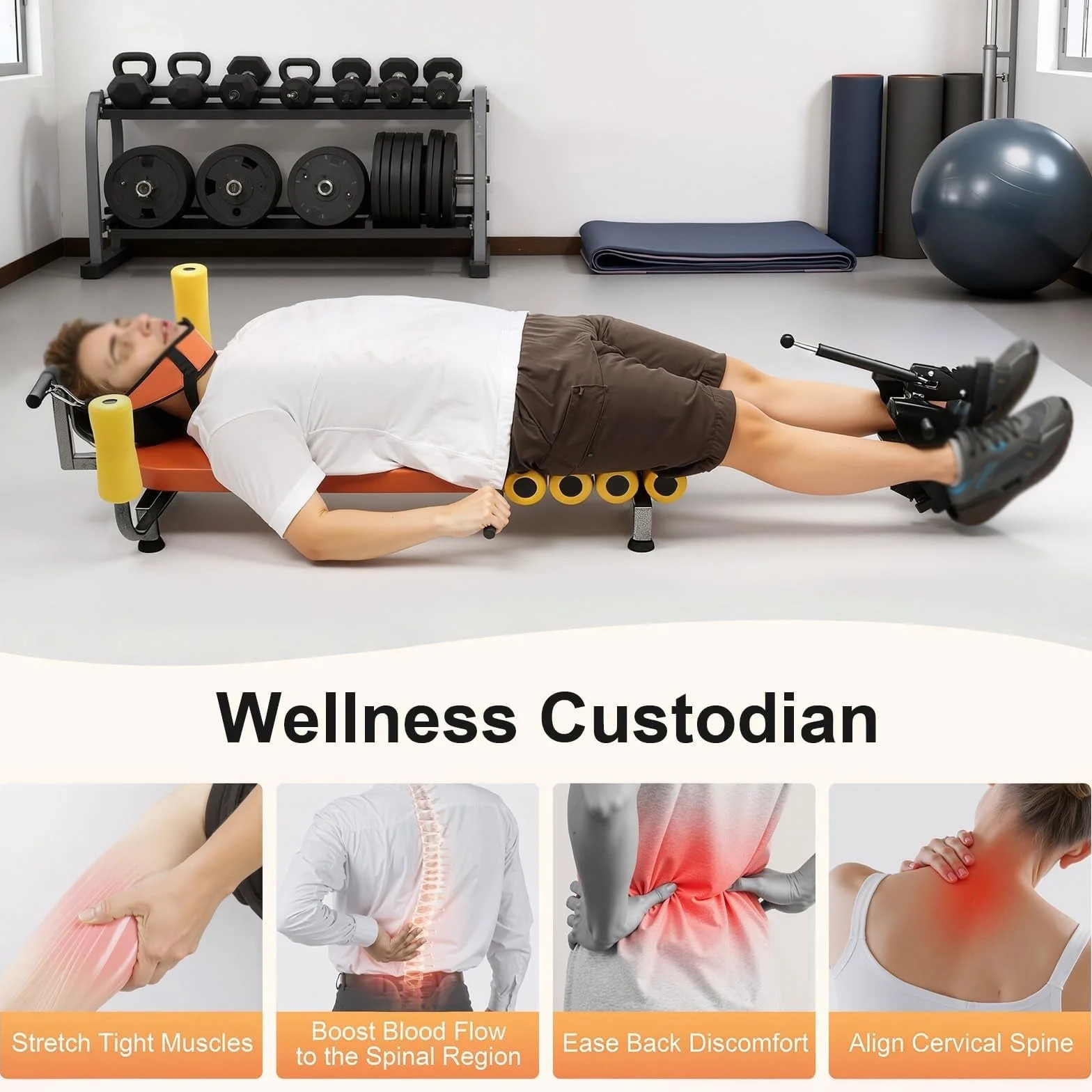 Banco De Estiramiento De Espalda Completo,máquina De Tracción De Columna Vertebral 130KG,Mesa De Inversión Longitud Ajustable,Banco Musculación Ideal para Uso Doméstico