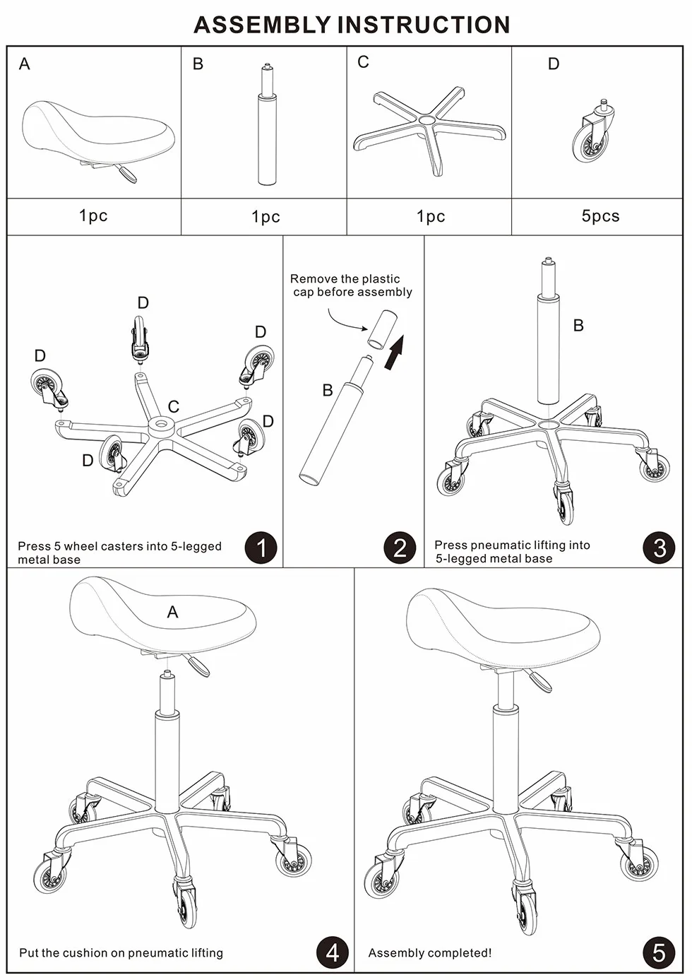 Taburete profesional giratorio con ruedas de altura ajustable ergonómico negro para clínica dentista
