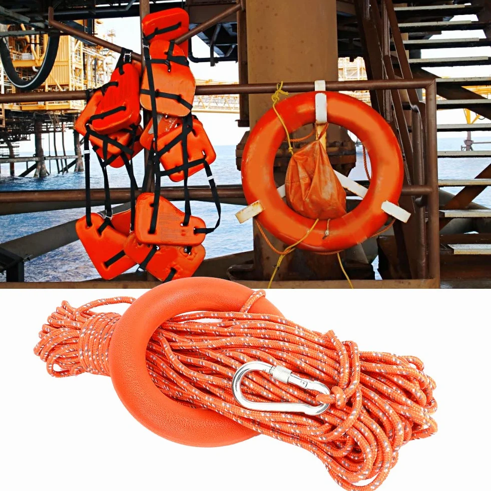 Cuerda Salvavidas Reflectante de PVC de 6MM de Diámetro y 30M con Anillos de Gancho, Equipo Salvavidas para Rescate en Piscinas