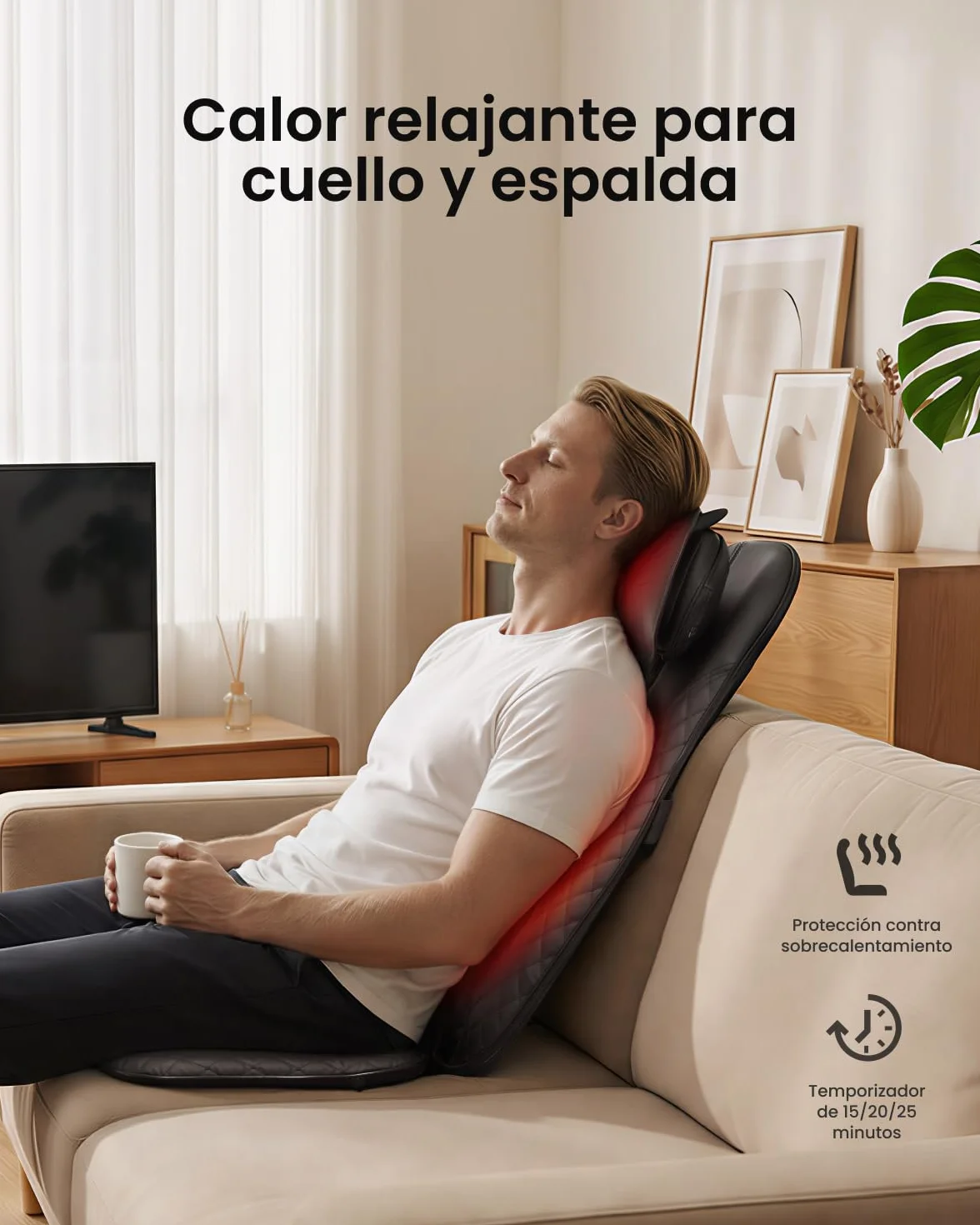 RENPHO Masajeador de Espalda Eléctrico Cojín Shiatsu con Calor Ajustable