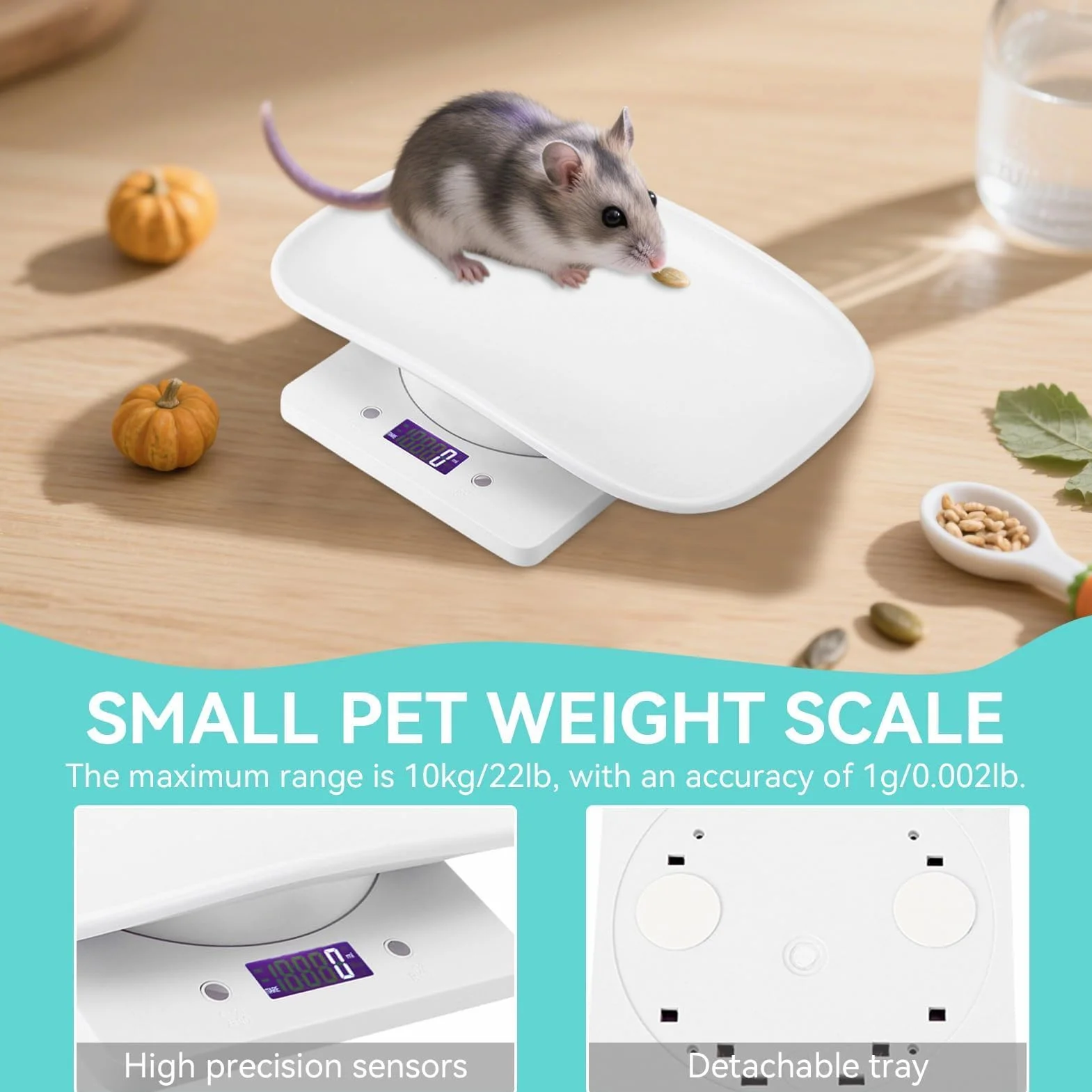 Agatige Báscula de Peso para Mascotas Pequeñas 10kg/1g, Digital LCD Electrónica con Bandeja Extraíble