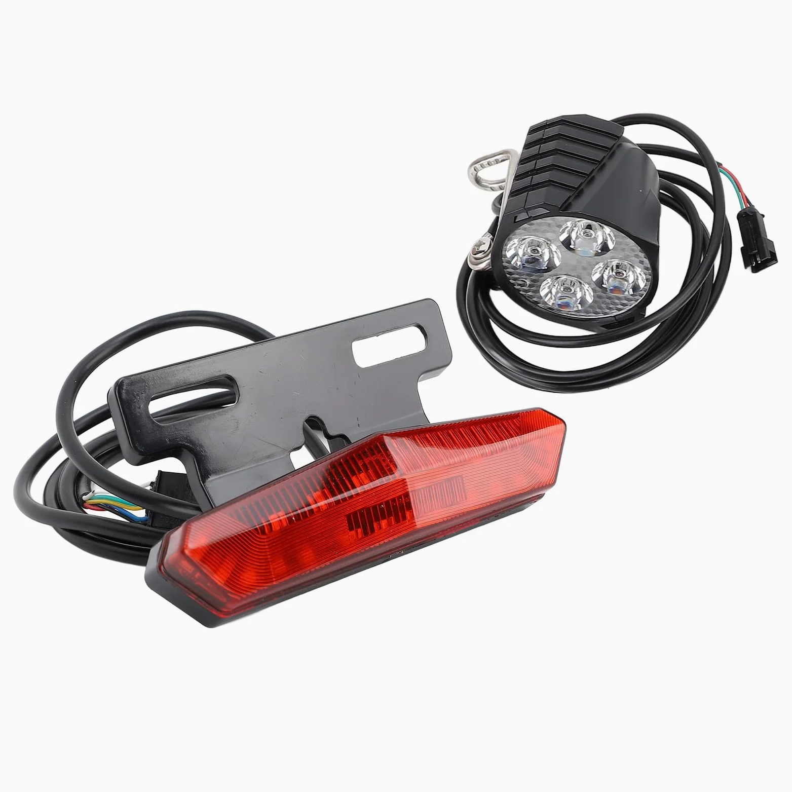 CHICIRIS - Conjunto de luces de bicicleta eléctrica, faro LED y luz trasera con botón de conmutación de bocina, advertencia de freno y intermitente, para bicicleta eléctrica 24 V 36 V 48
