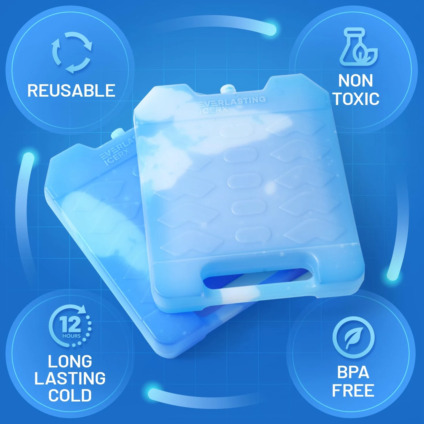 Paquetes de hielo reutilizables jumbo para enfriador con asa, congelador resistente, paquete de 2
