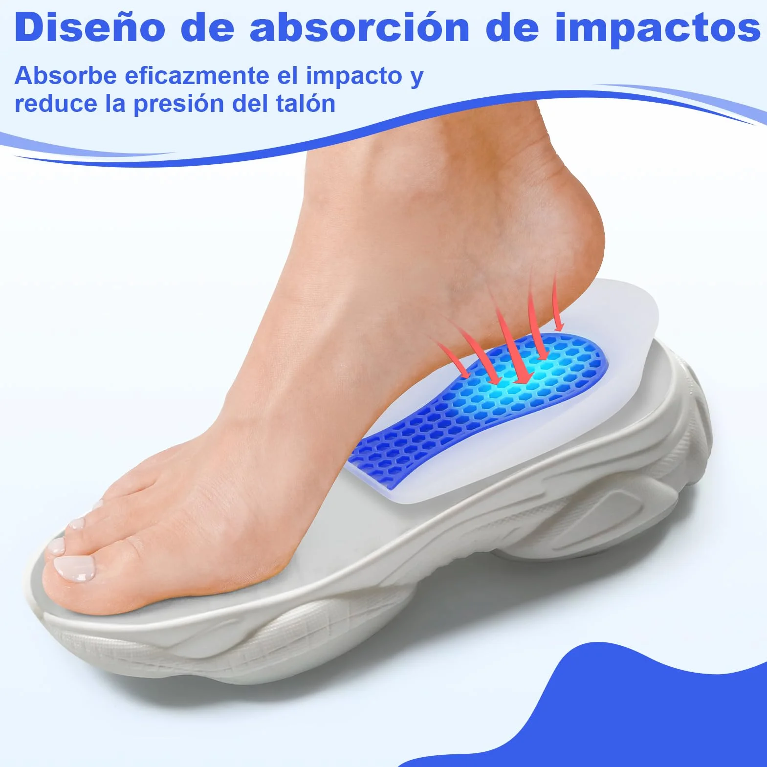 Taloneras de Gel de Silicona, Almohadillas para Talón, Soporte y Amortiguación, Transpirable (1 Par)