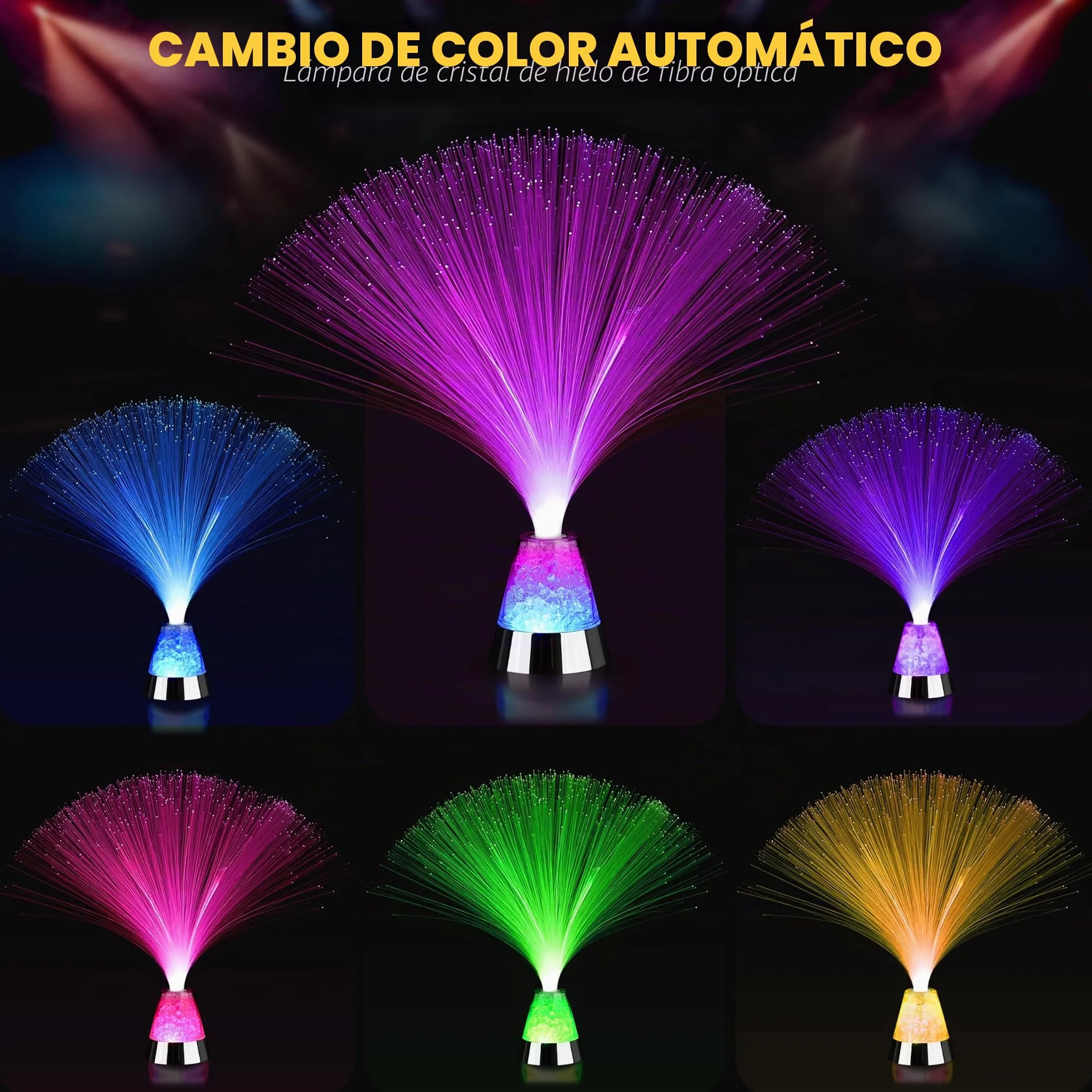 Lámpara de fibra óptica cambiante base de cristal 33,02 cm incluye pilas
