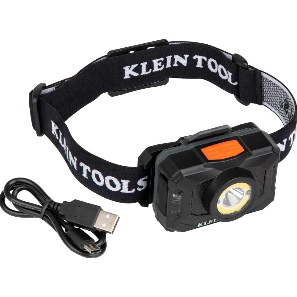 KLEIN TOOLS Linterna frontal LED recargable de 2 colores, correa de tela, foco, reflector, LED rojo, 800 lúmenes, cable USB, camping, running 56414