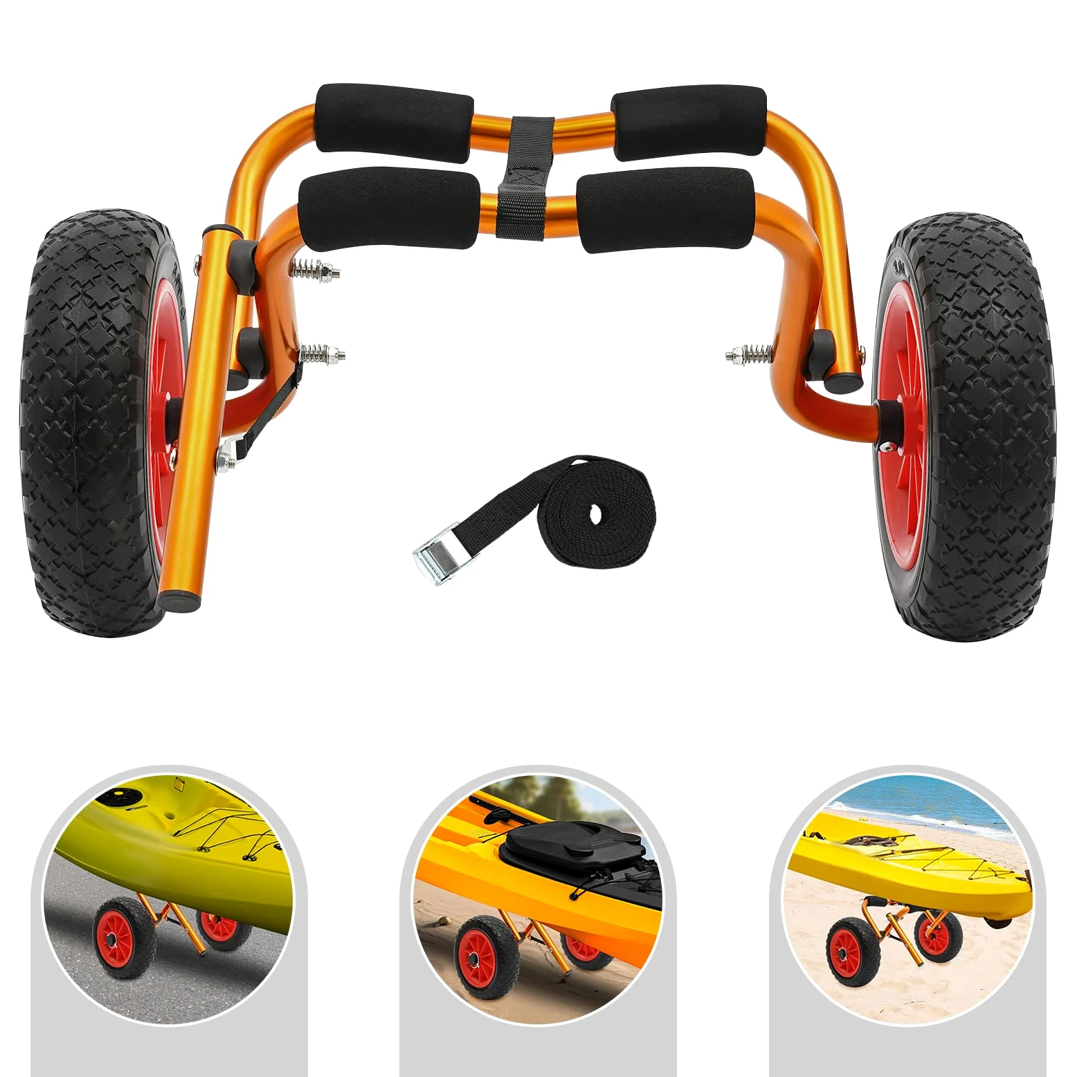 Carro plegable para kayak, ruedas de espuma de aluminio, 80 kg/176,37 libras, capacidad de carga, ligero, portátil, para el transporte de kayaks, canoas, tablas de remo