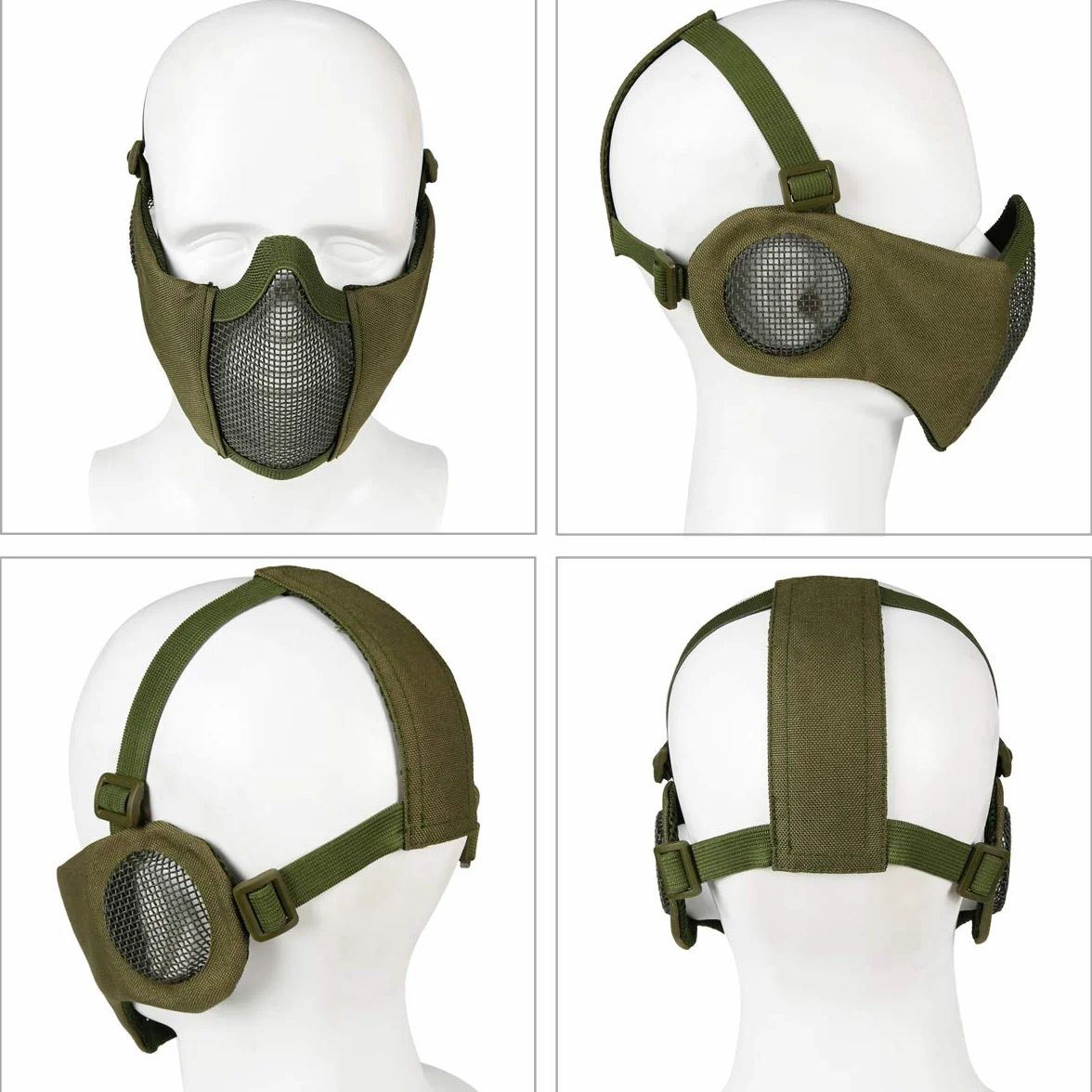 Juego de protección para airsoft máscara de malla media cara con protección auditiva y gafas para caza paintball tiro