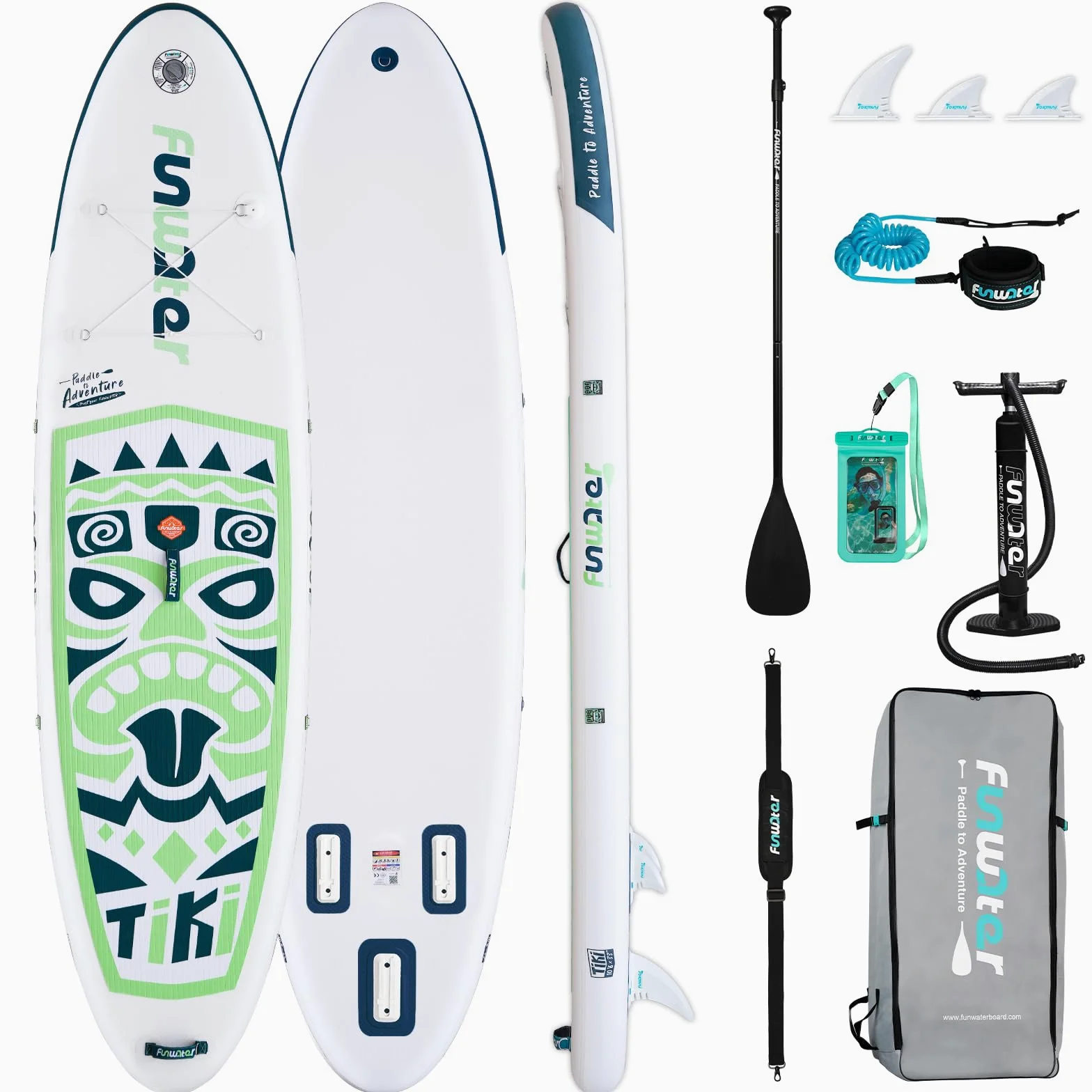 FunWater Tabla de Surf Hinchable de pie para Tabla de Surf Sup, Accesorios de Remo Ajustable, Bomba, Mochila de Viaje ISUP, Correa, Bolsa Impermeable, Tabla de Paddle para Adultos