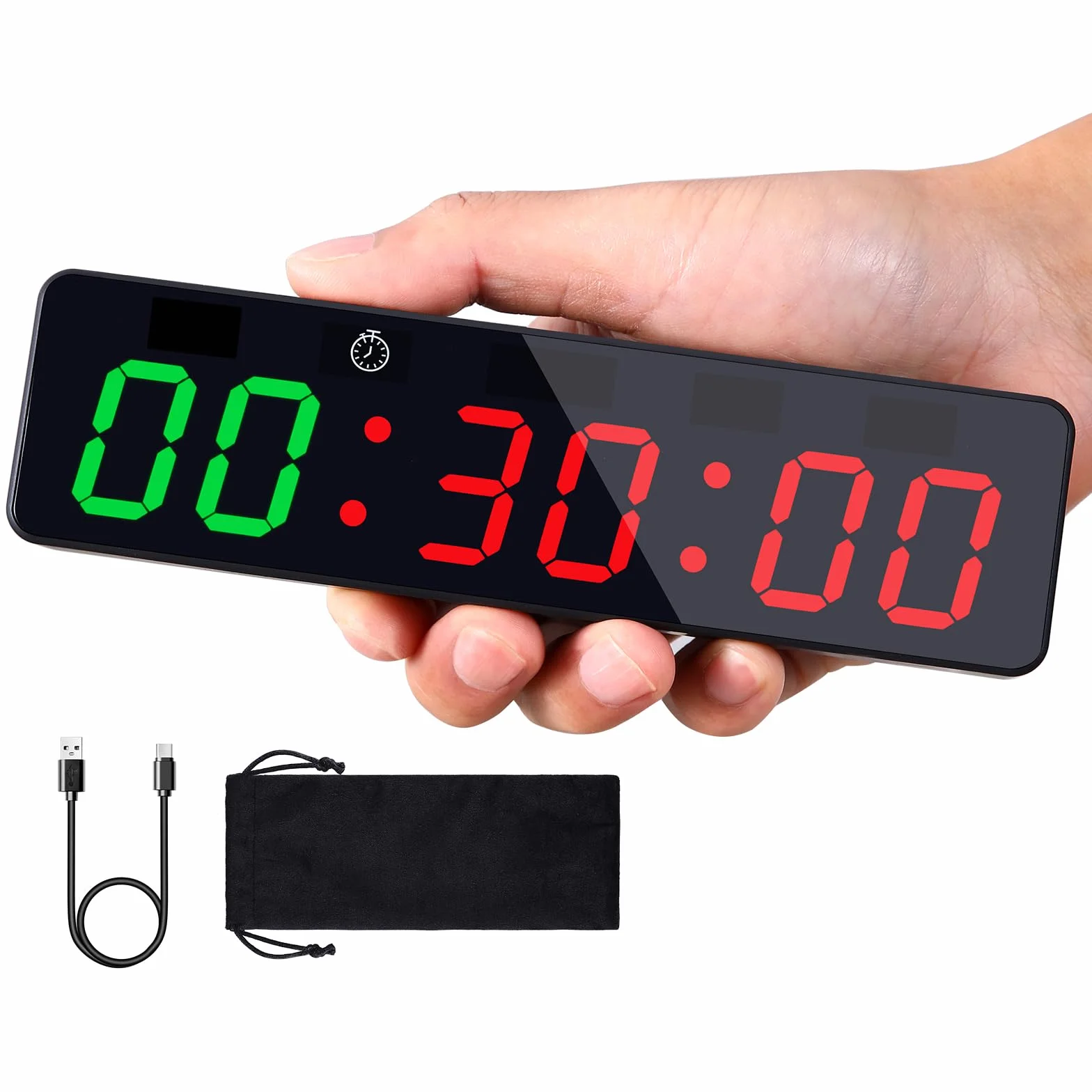 PELLOR Temporizador Multifunción para Gimnasio - Portátil Reloj Cronómetro LED con Potente Imán, 5 Niveles Brillo, Cuenta Regresiva/Progressiva, Timer per Intervalli Fitness para Casa/Garaje/Boxeo