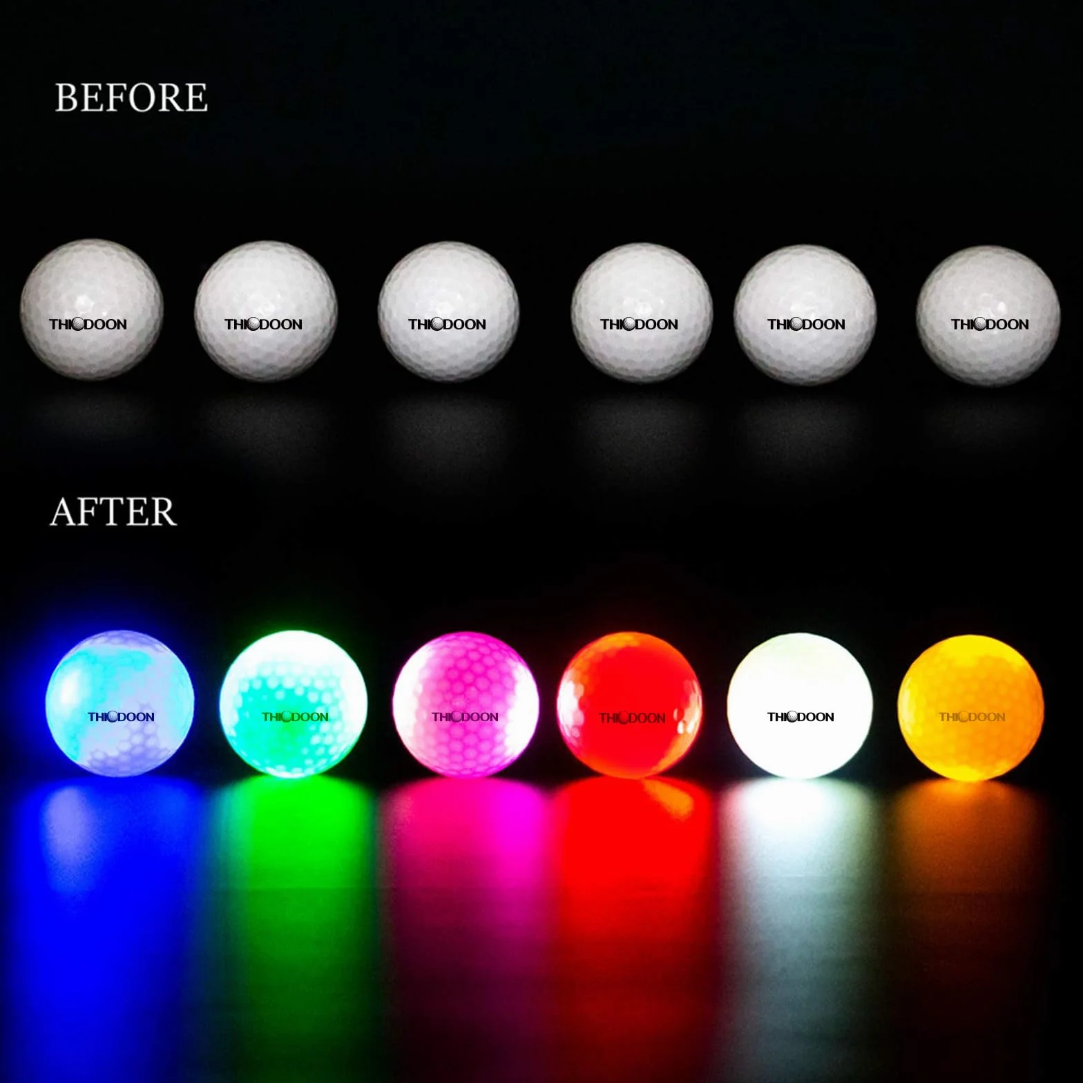 THIODOON Bolas de Golf LED Luminosas para Práctica Nocturna Larga Distancia 6 Colores