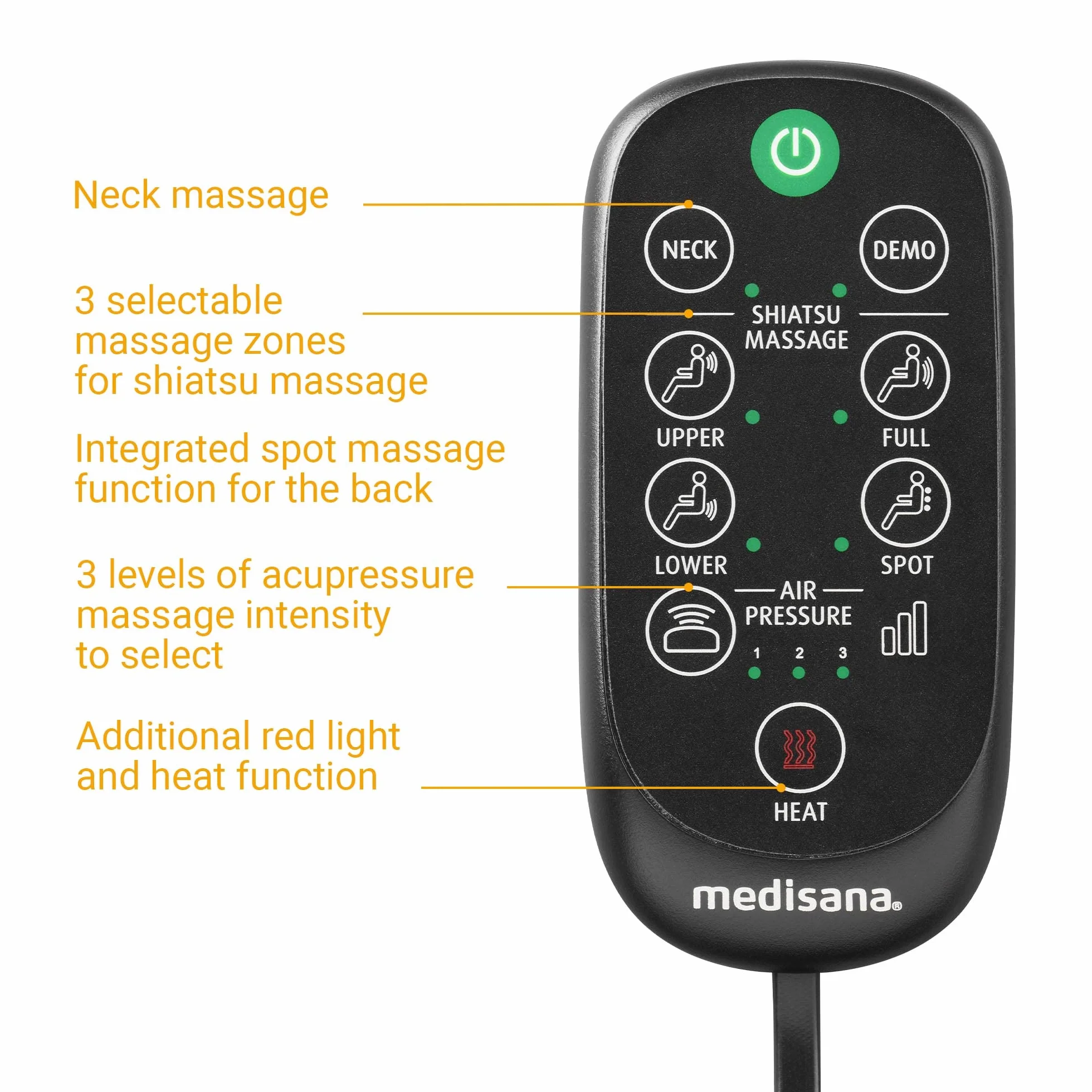 Medisana MC 825 Almohadilla de masaje Shiatsu para espalda y cuello, 3 intensidades, calor y luz roja
