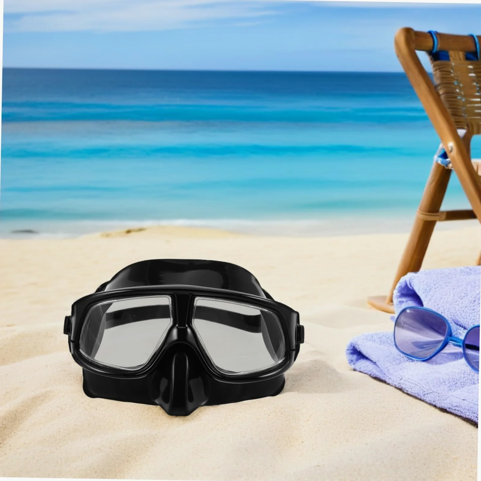 Máscara de Buceo para Snorkel con Tapa Nasal, Negra, Silicona | Correa Ajustable, Diseño de Amplia Visión, para Adultos, Natación y Uso Libre