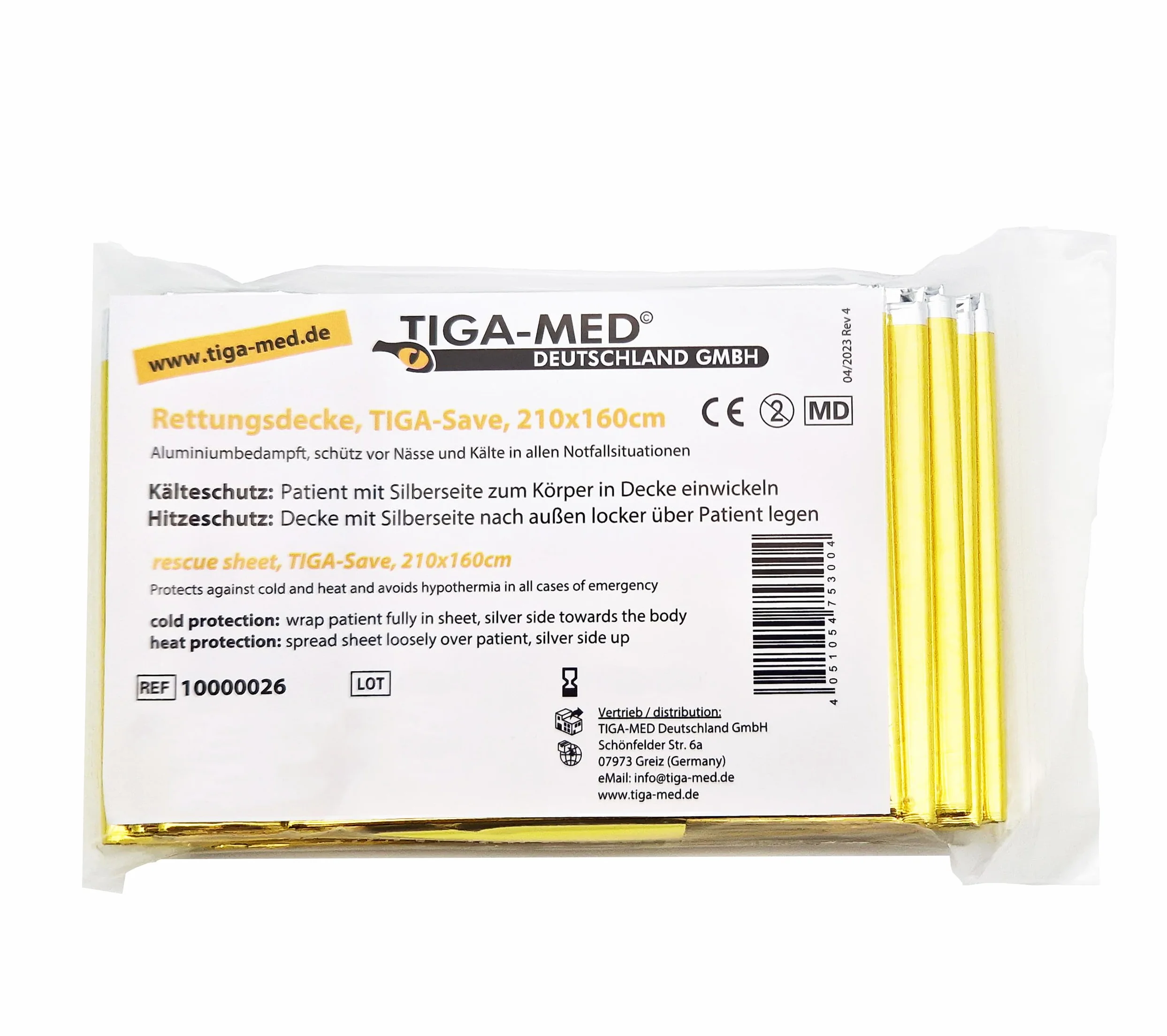 Mantas térmicas doradas y plateadas 210 x 160 cm Tiga-Med 50 unidades para emergencias