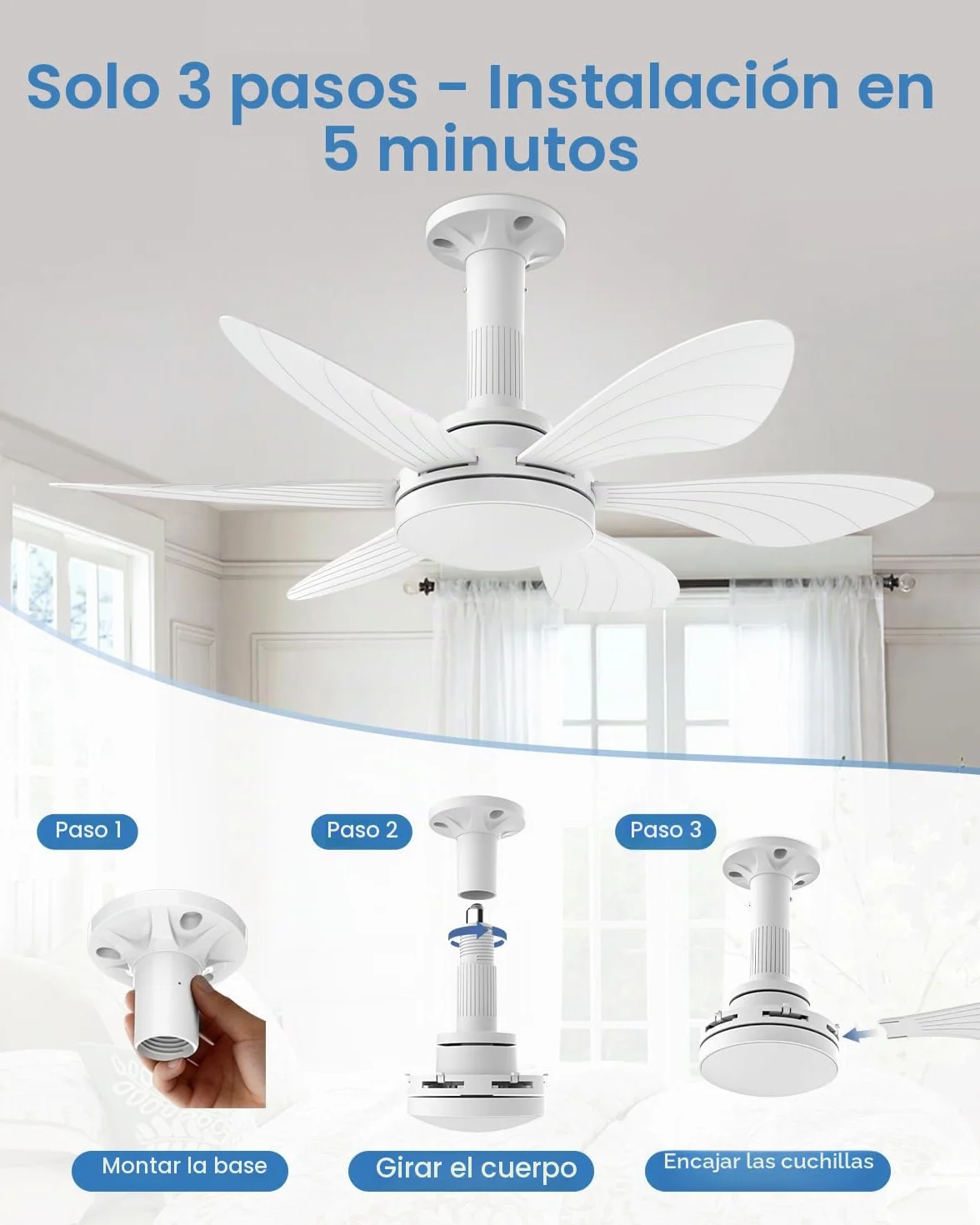 Hisummer Ventilador de Techo 71cm con Luz y Mando, E27, Motor DC Reversible, Silencioso