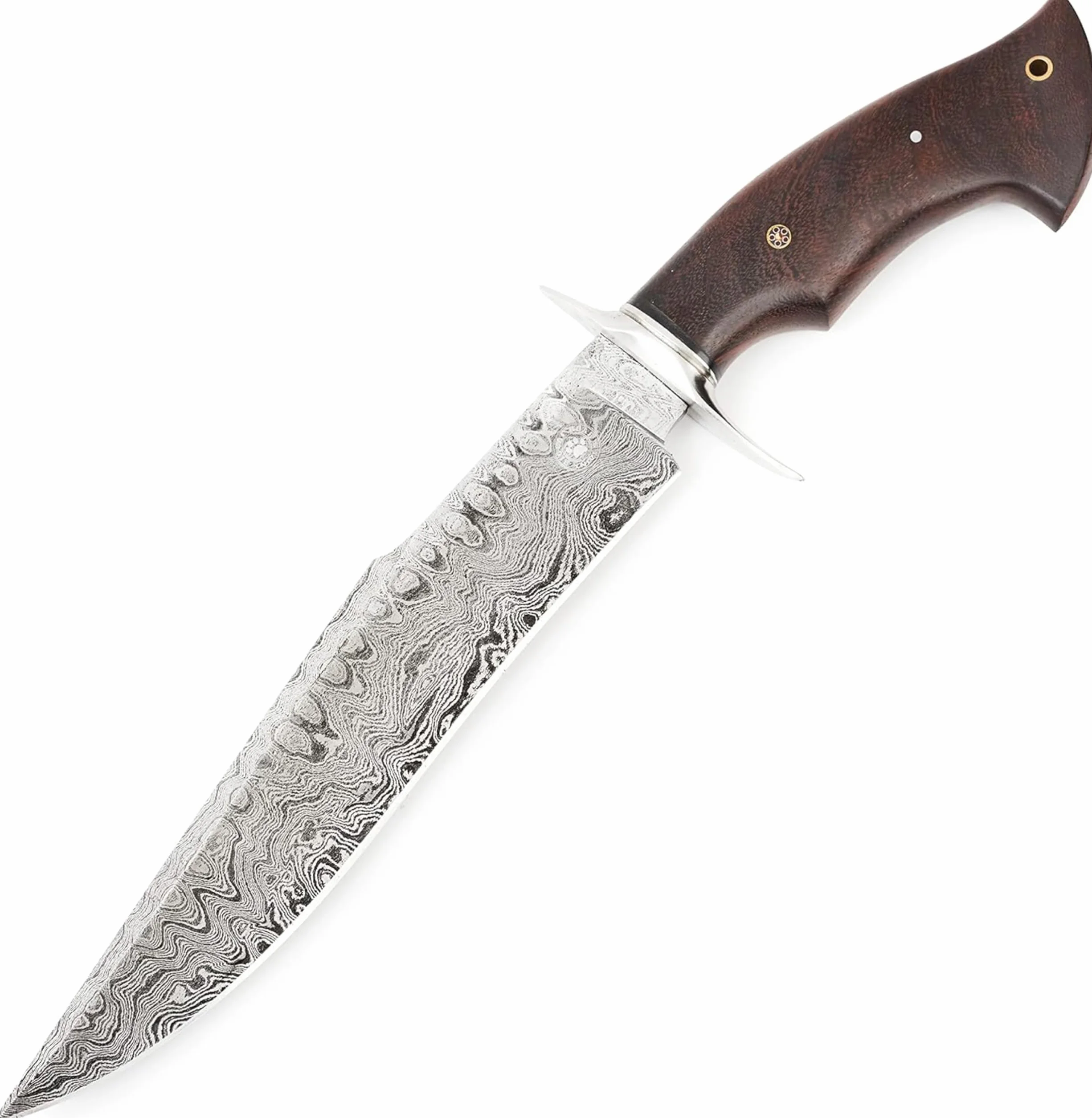 BIGCAT ROAR Cuchillo de caza de Damasco hecho a mano - 38 cm Hoja fija con funda y mango de nogal