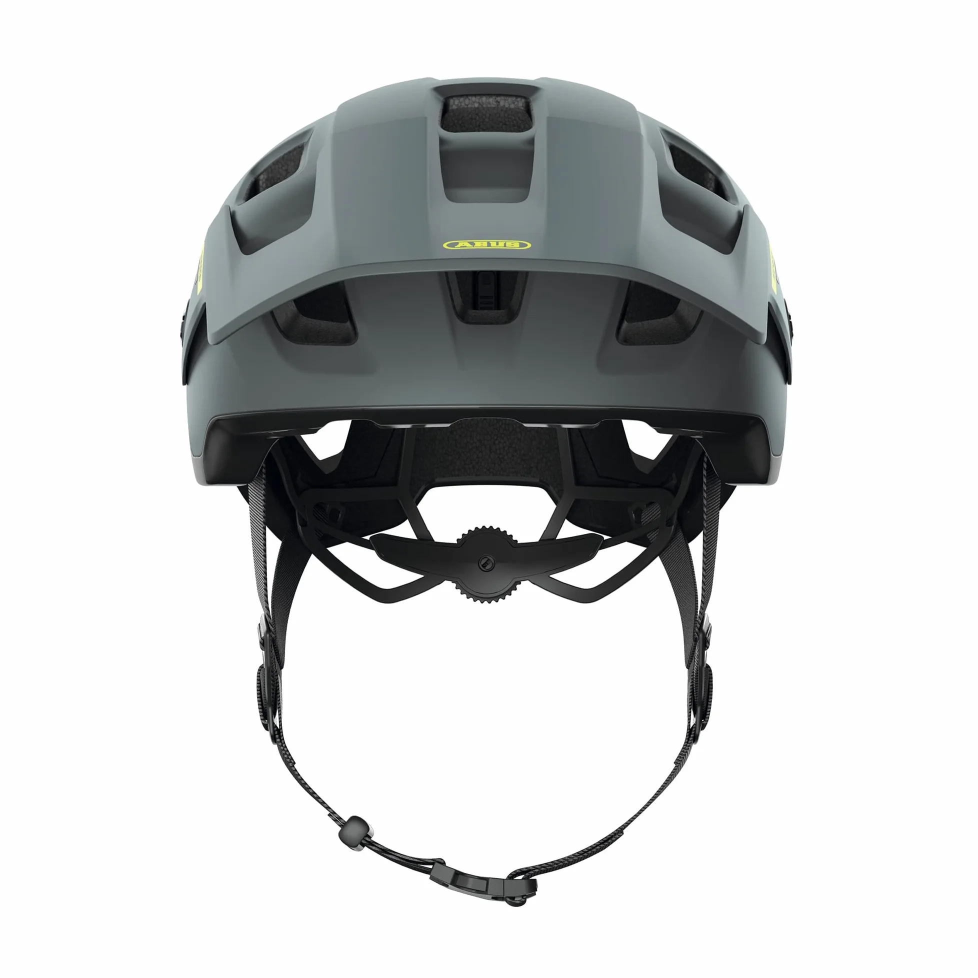 ABUS Casco MTB MoDrop, Gris Mate, M | Tecnología In-Mold, sistema de ajuste, soporte para gafas, abertura para coleta