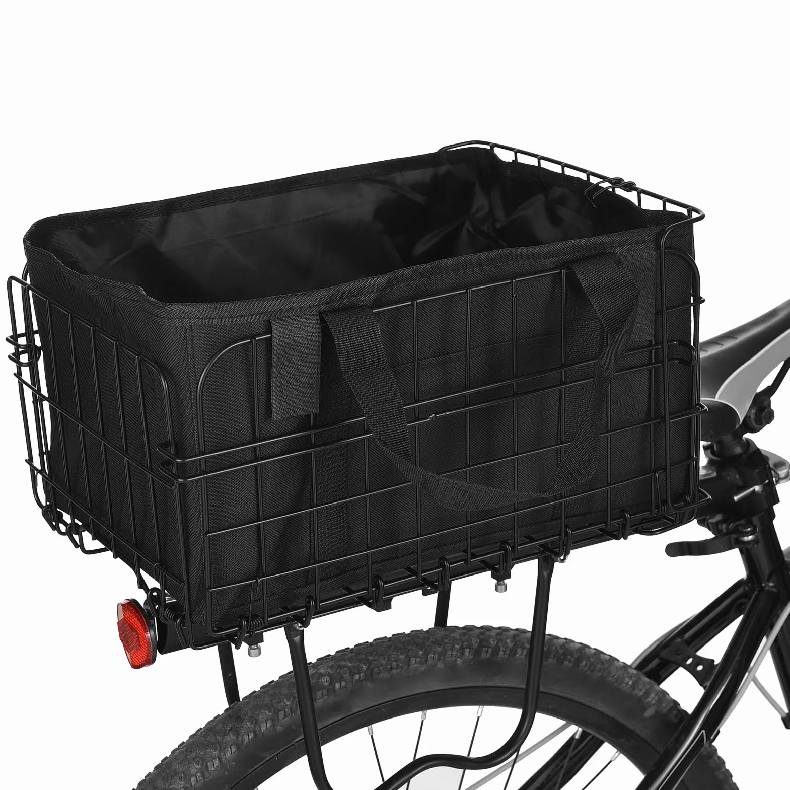 Cesta de Bicicleta Trasera Plegable Aomiun 60L con Bolsa de Revestimiento Extraíble Cubierta de Lluvia Bolso Red para Llevar Perros Mascotas Frutas Supermercado